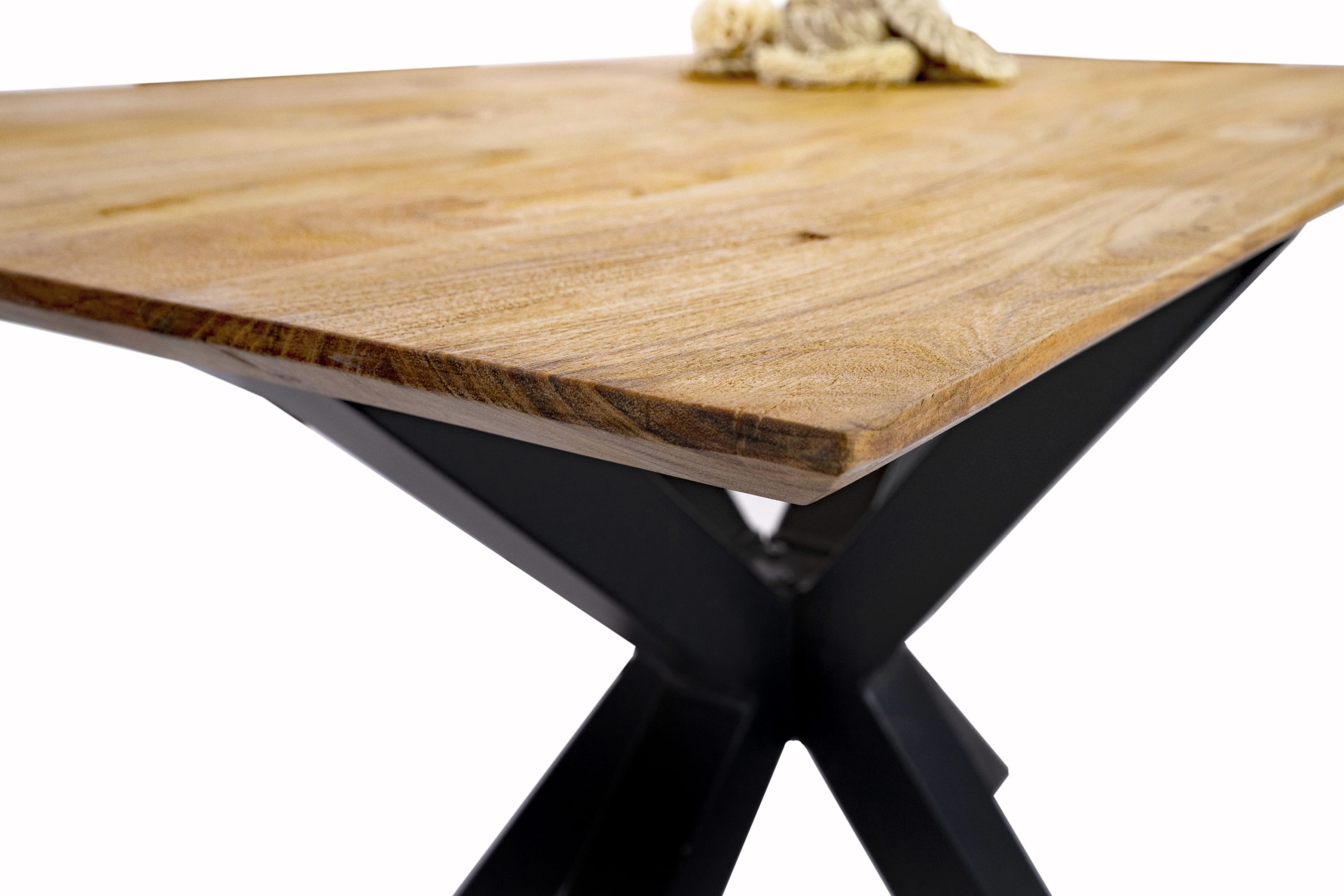 Esstisch 140x80cm Akazie massiv eichenfarben schweizer Kante Spider-Gestell schwarz DEAN – Bild 4
