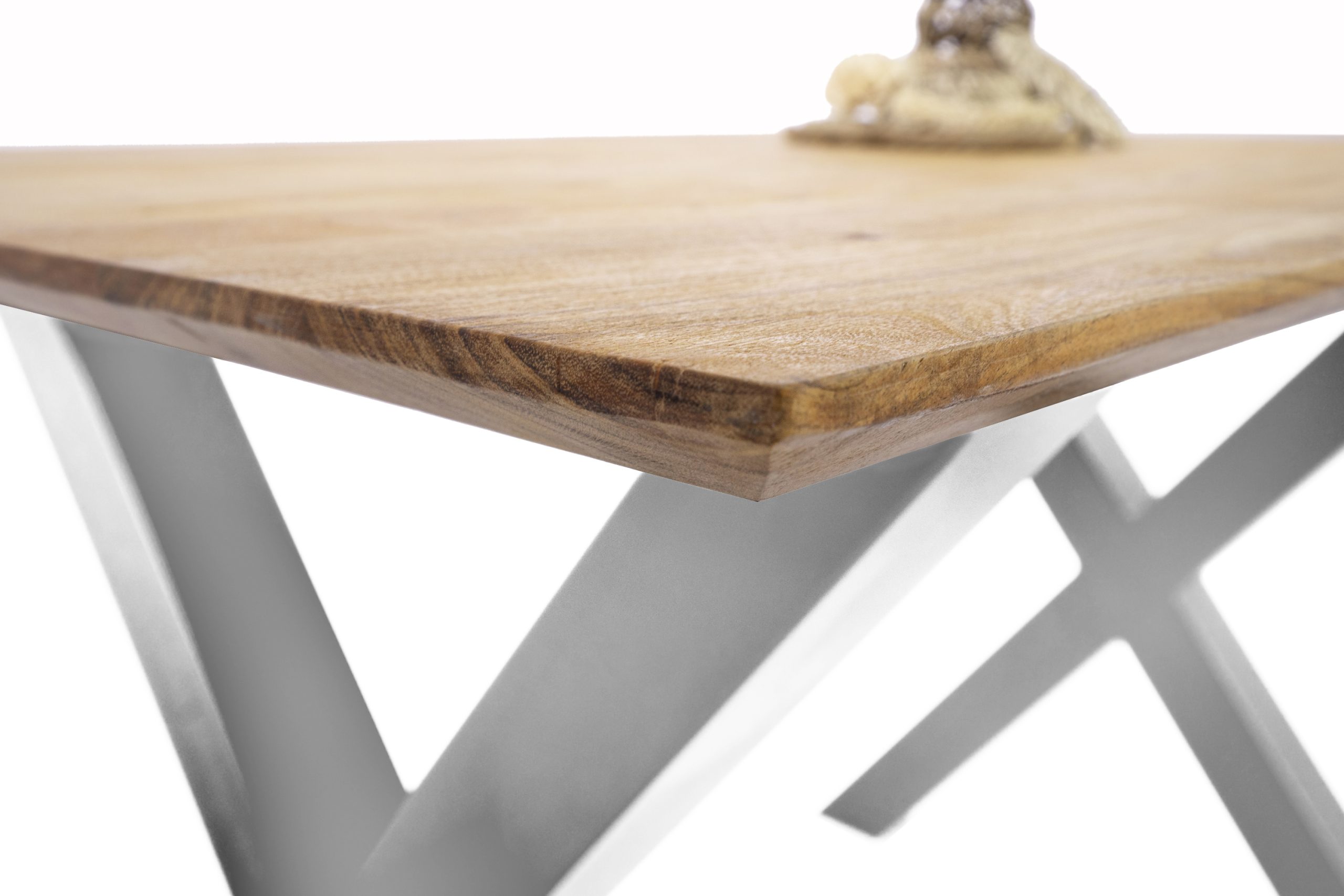 Esstisch 120x80cm Akazie massiv eichenfarben schweizer Kante X-Gestell silber DEAN – Bild 5
