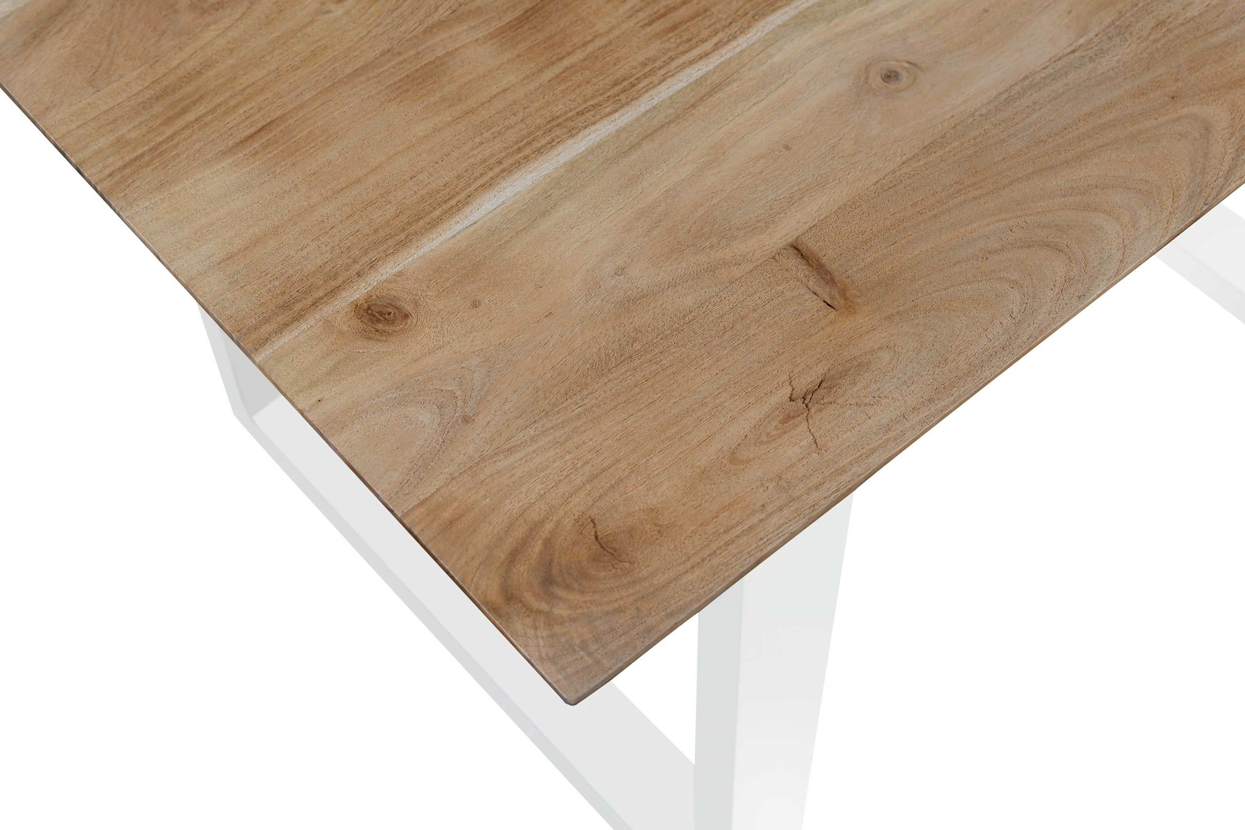 Esstisch 140x80cm Akazie massiv eichenfarben schweizer Kante U-Gestell weiß DEAN – Bild 4