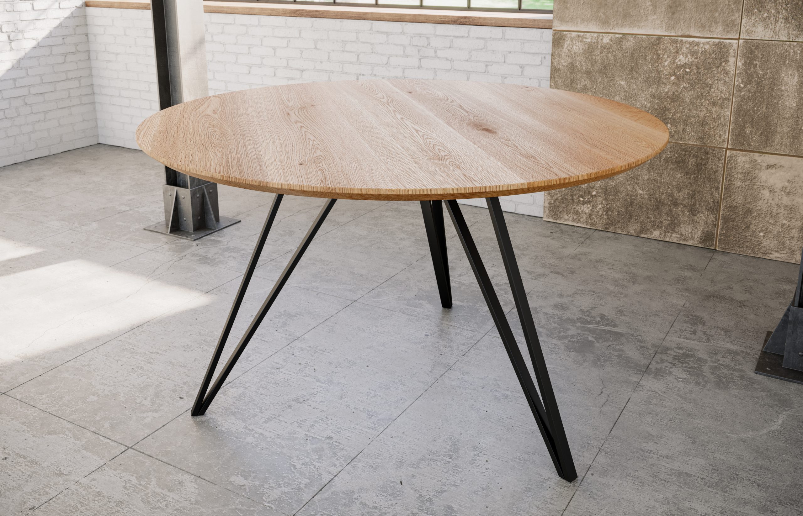 Esstisch rund Eichenholz Schweizer Kante Hairpin-Gestell 110 cm schwarz DREAM