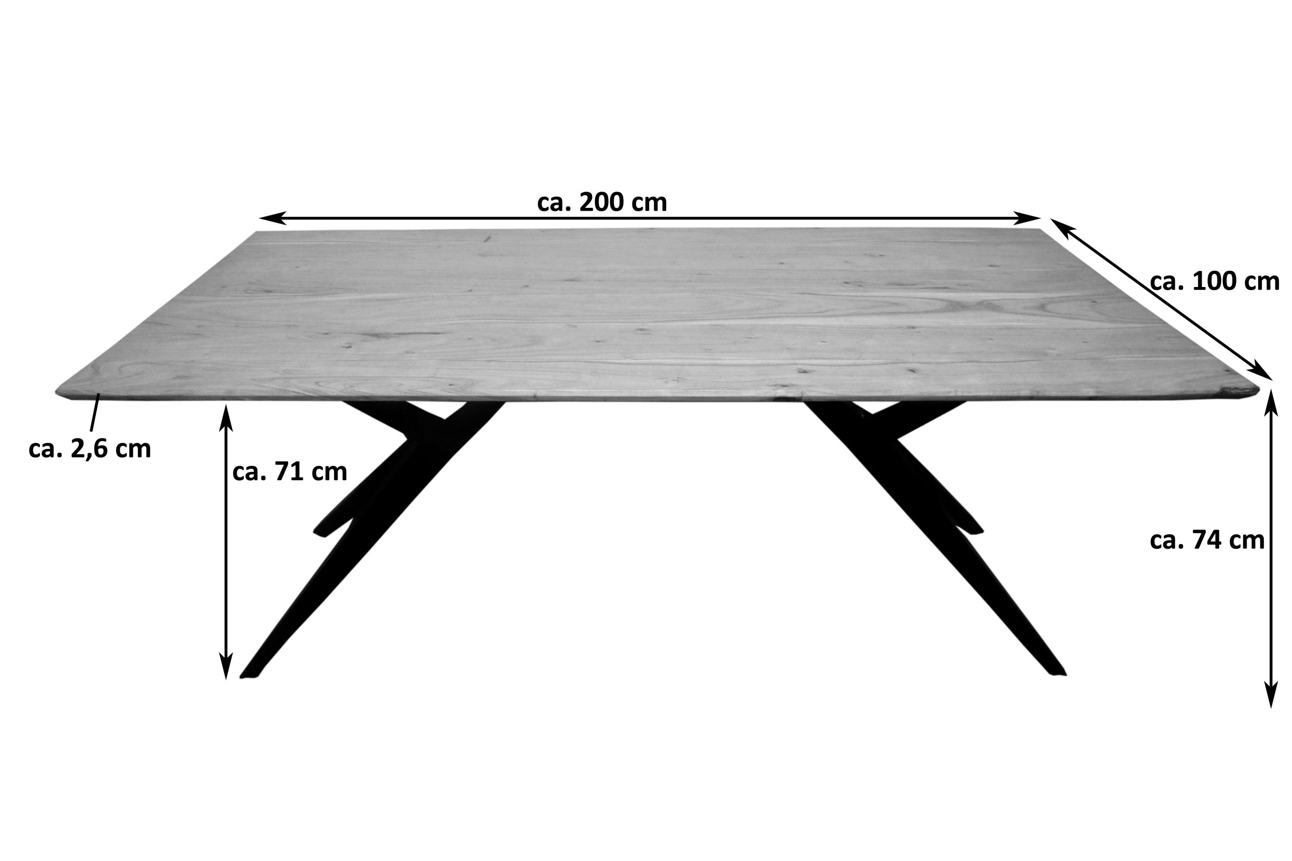Esstisch Akazienholz massiv Airloft-Gestell schwarz 200 x 100 cm HEIDI – Bild 3