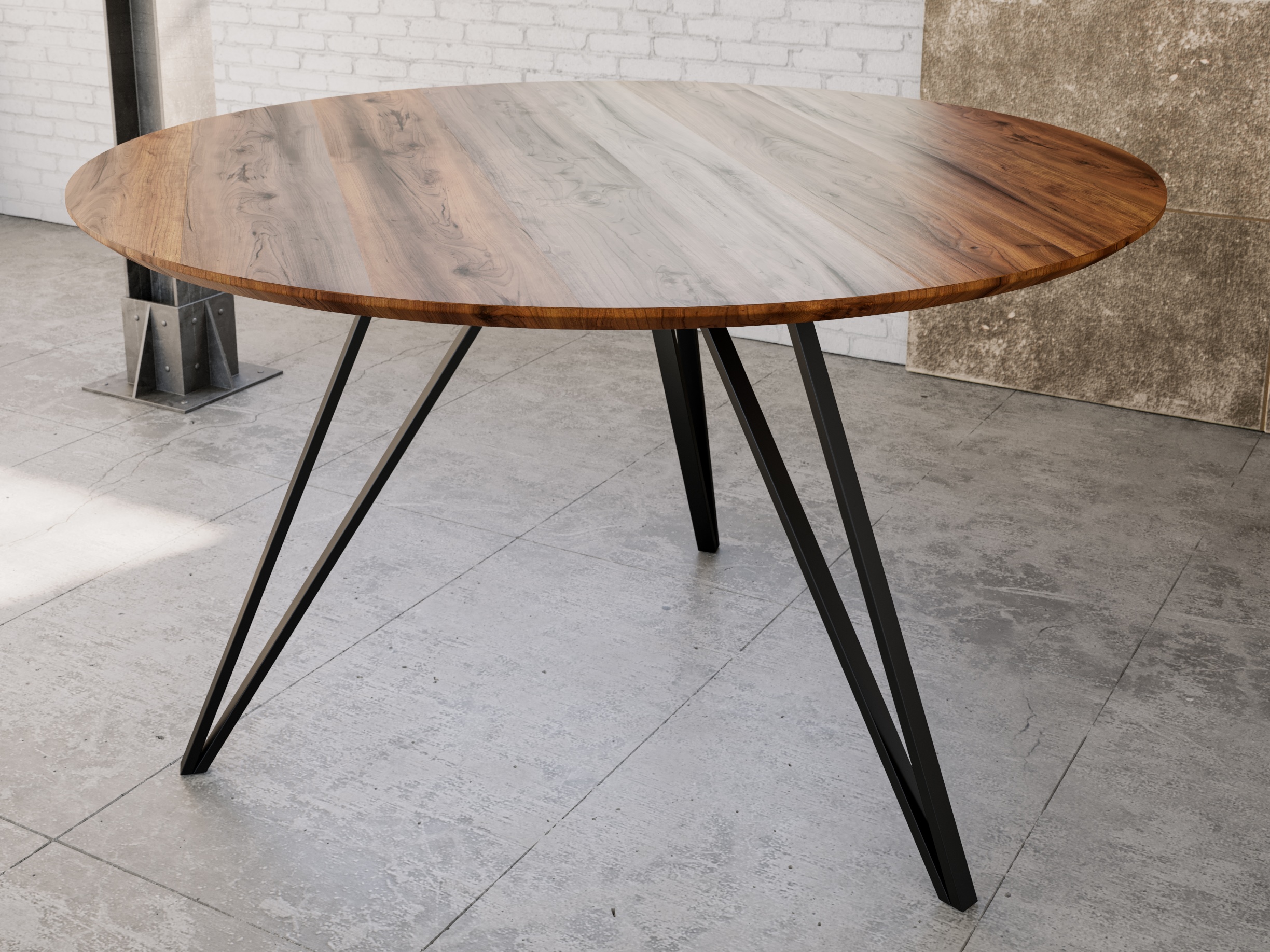 Esstisch rund mit Schweizer Kante nussbaum massiv Akazie 110 cm schwarz INSA