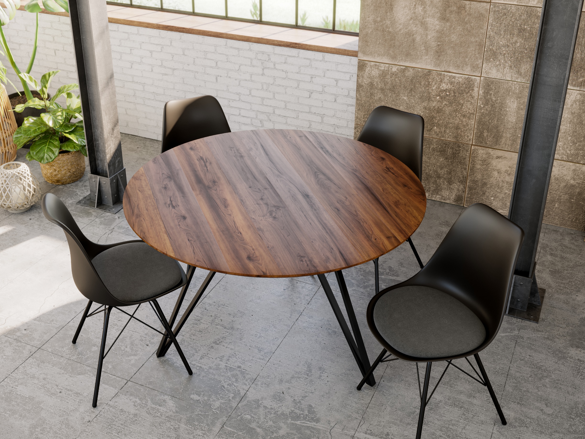 Esstisch rund nussbaum massiv Akazie 120 cm schwarz INSA – Bild 4