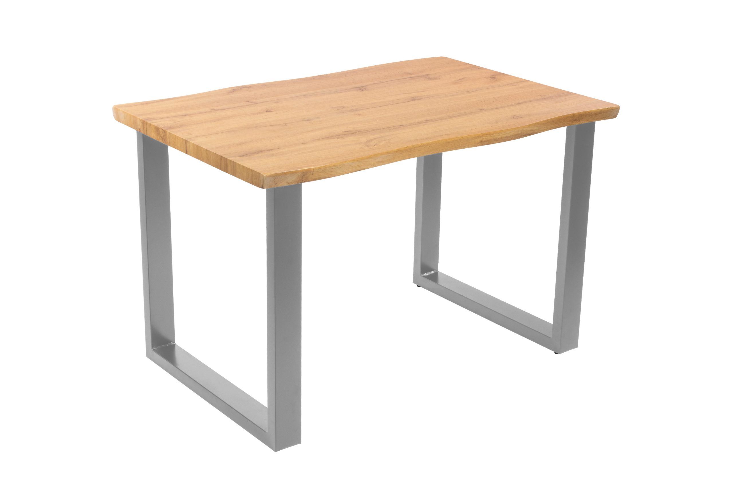 Esstisch 120x80 cm Baumkante Holz Wildeiche-Optik U-Gestell Metall silber JOSY – Bild 3