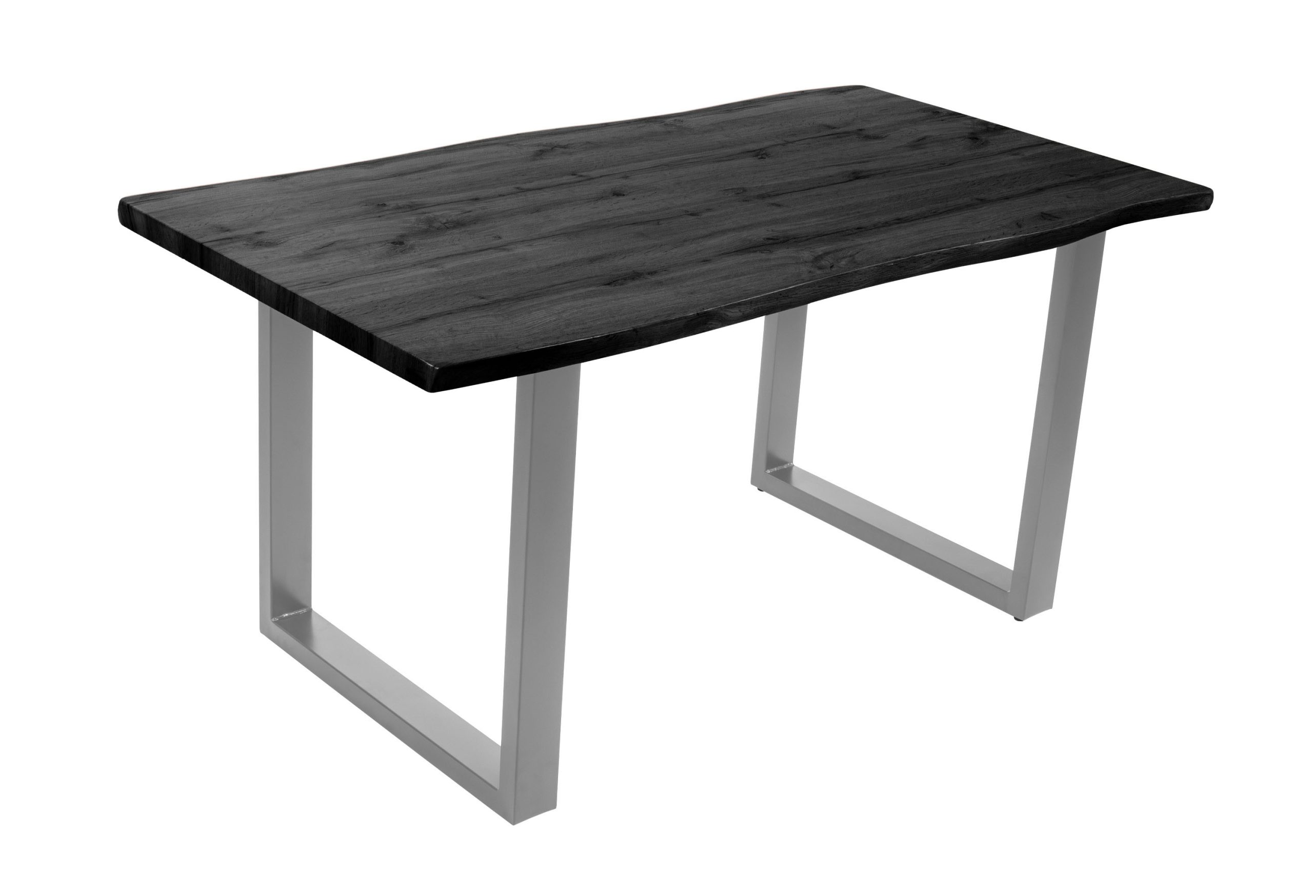 Esstisch 160x85 cm Baumkante Holz Grau-Optik U-Gestell Metall silber JOSY – Bild 2