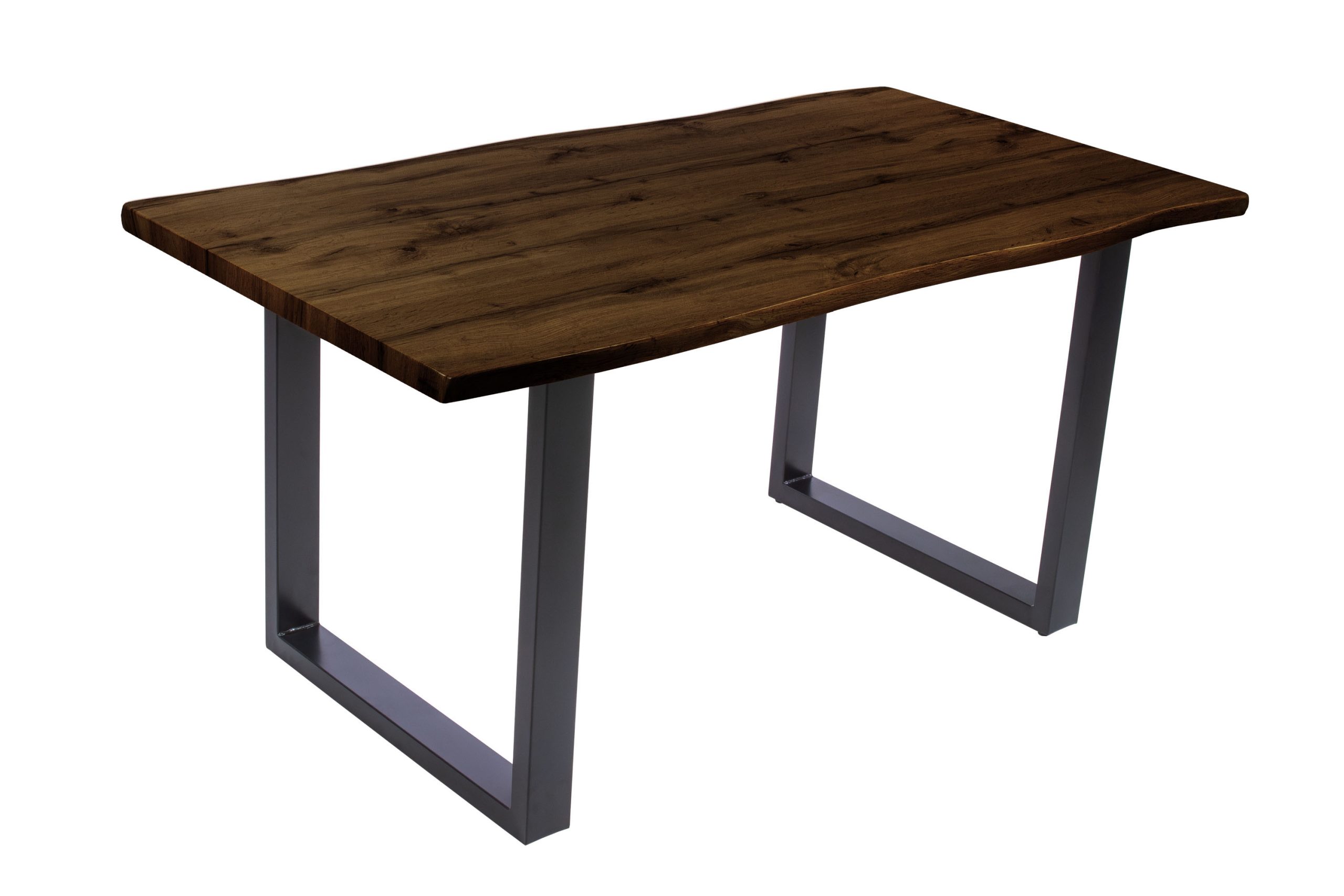 Esstisch 160x85 cm Baumkante Holz Nussbaum-Optik U-Gestell Metall schwarz JOSY – Bild 2