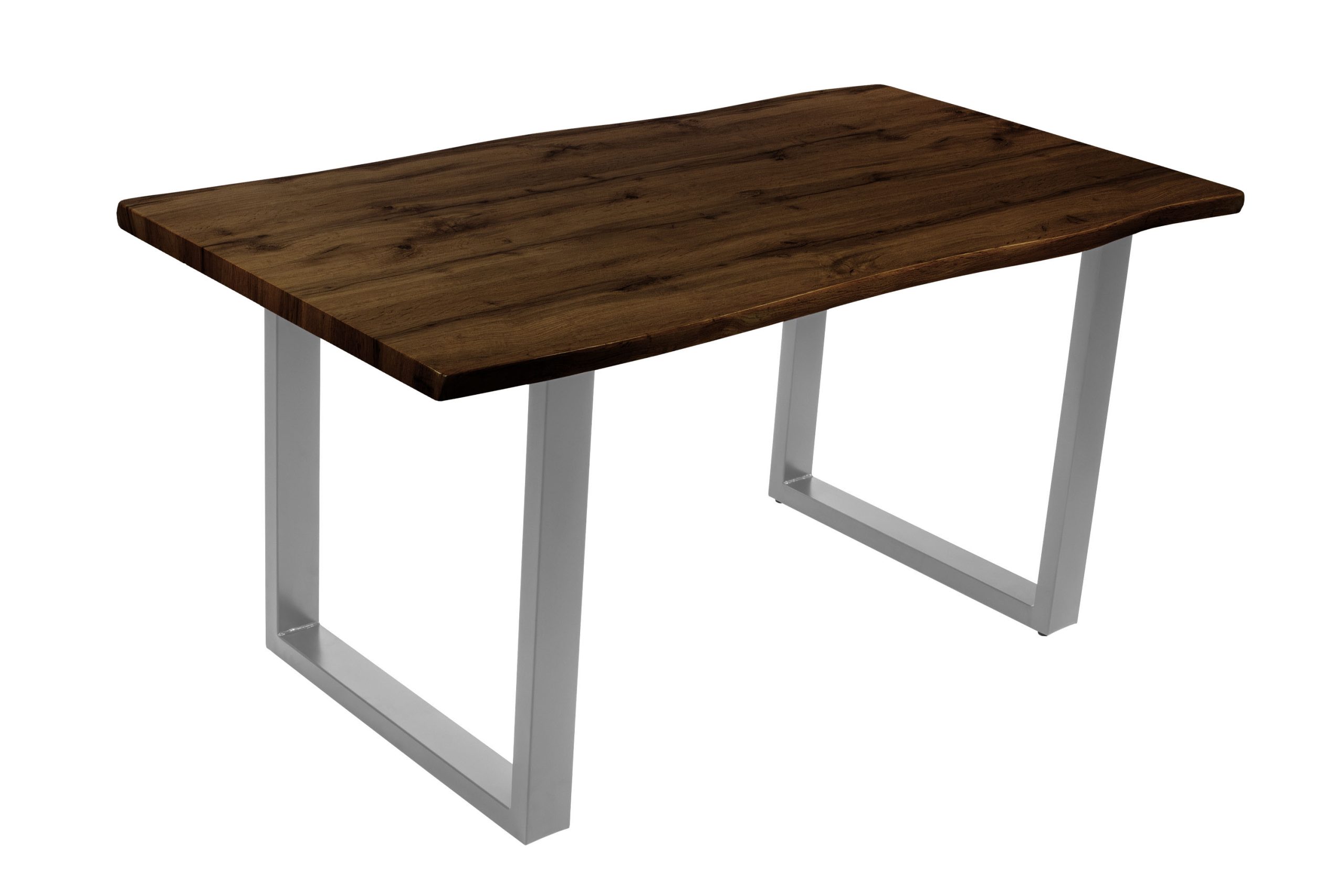 Esstisch 160x85 cm Baumkante Holz Nussbaum-Optik U-Gestell Metall silber JOSY – Bild 2