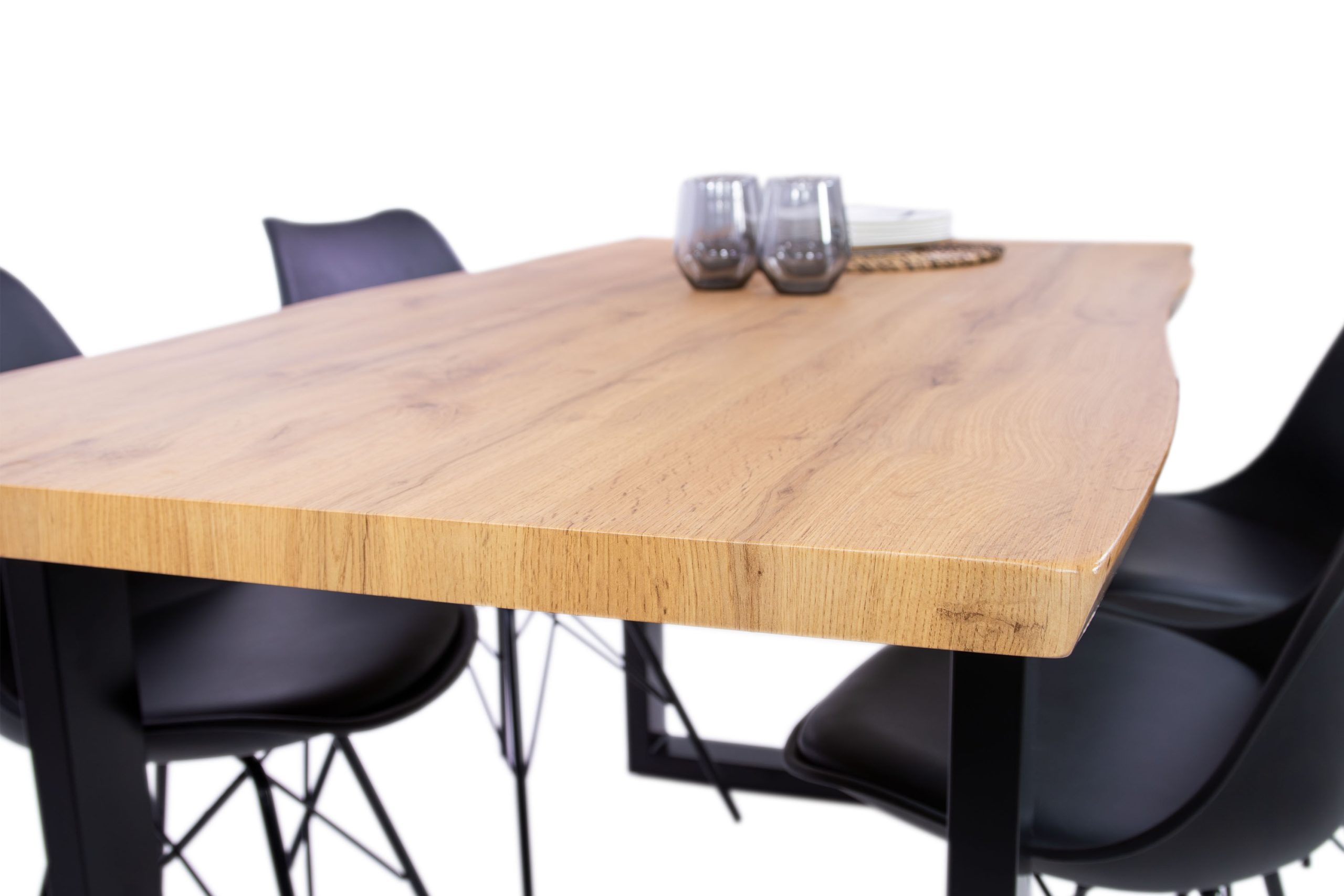 Esstisch 160x85 cm Baumkante Holz Wildeiche-Optik U-Gestell Metall schwarz JOSY – Bild 6