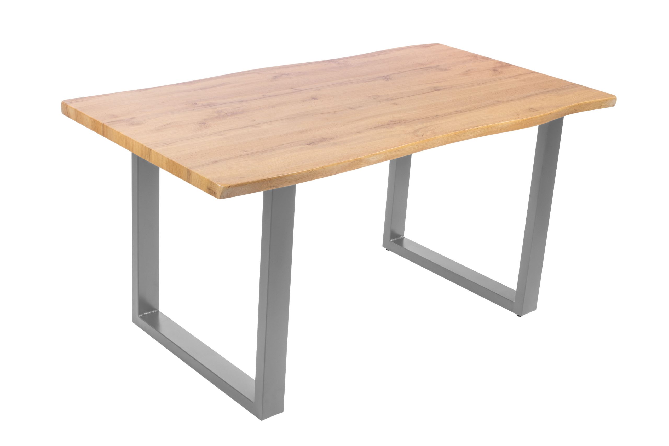 Esstisch 160x85 cm Baumkante Holz Wildeiche-Optik U-Gestell Metall silber JOSY – Bild 3