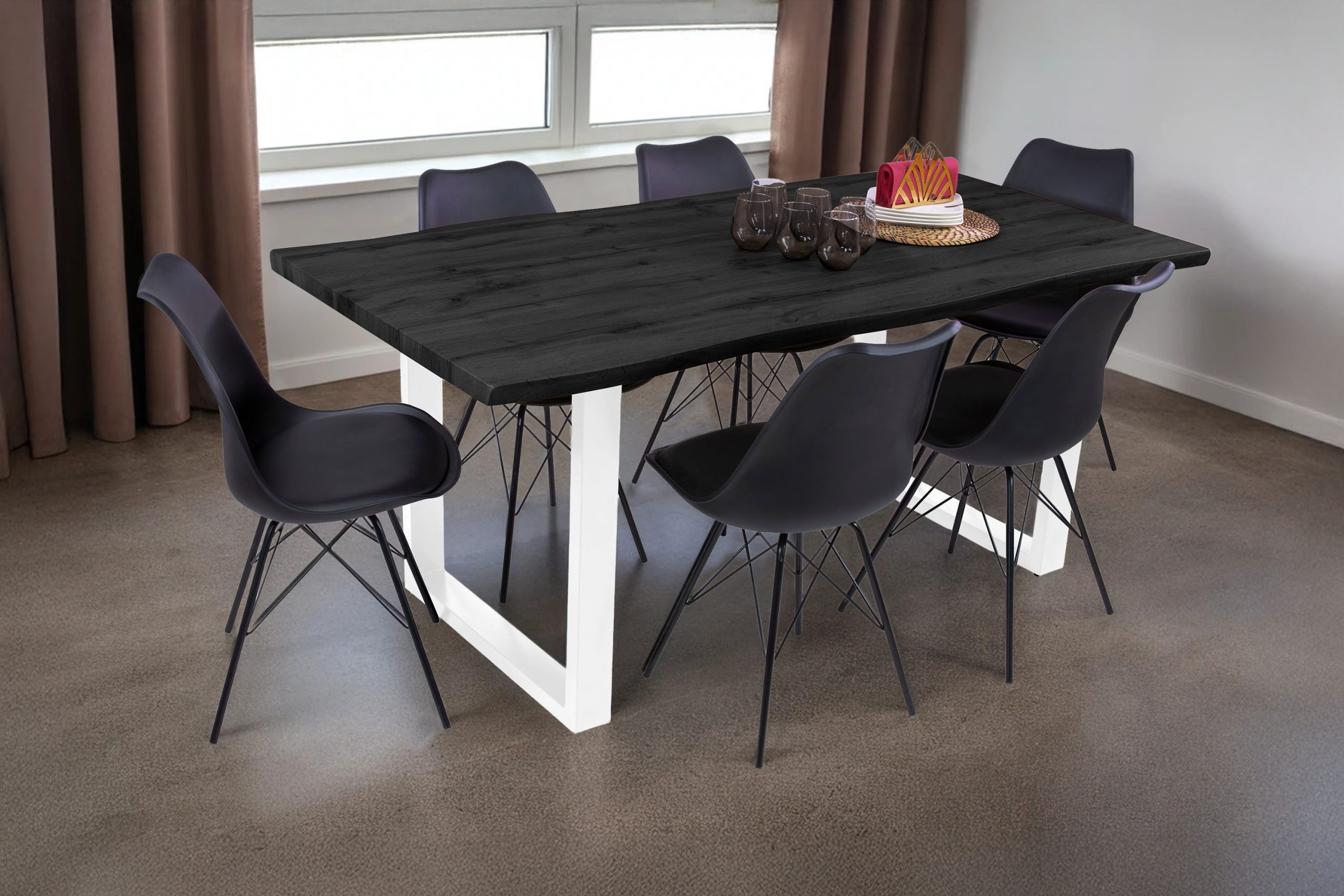 Esstisch 180x90 cm Baumkante Holz Grau-Optik U-Gestell Metall weiß JOSY – Bild 4