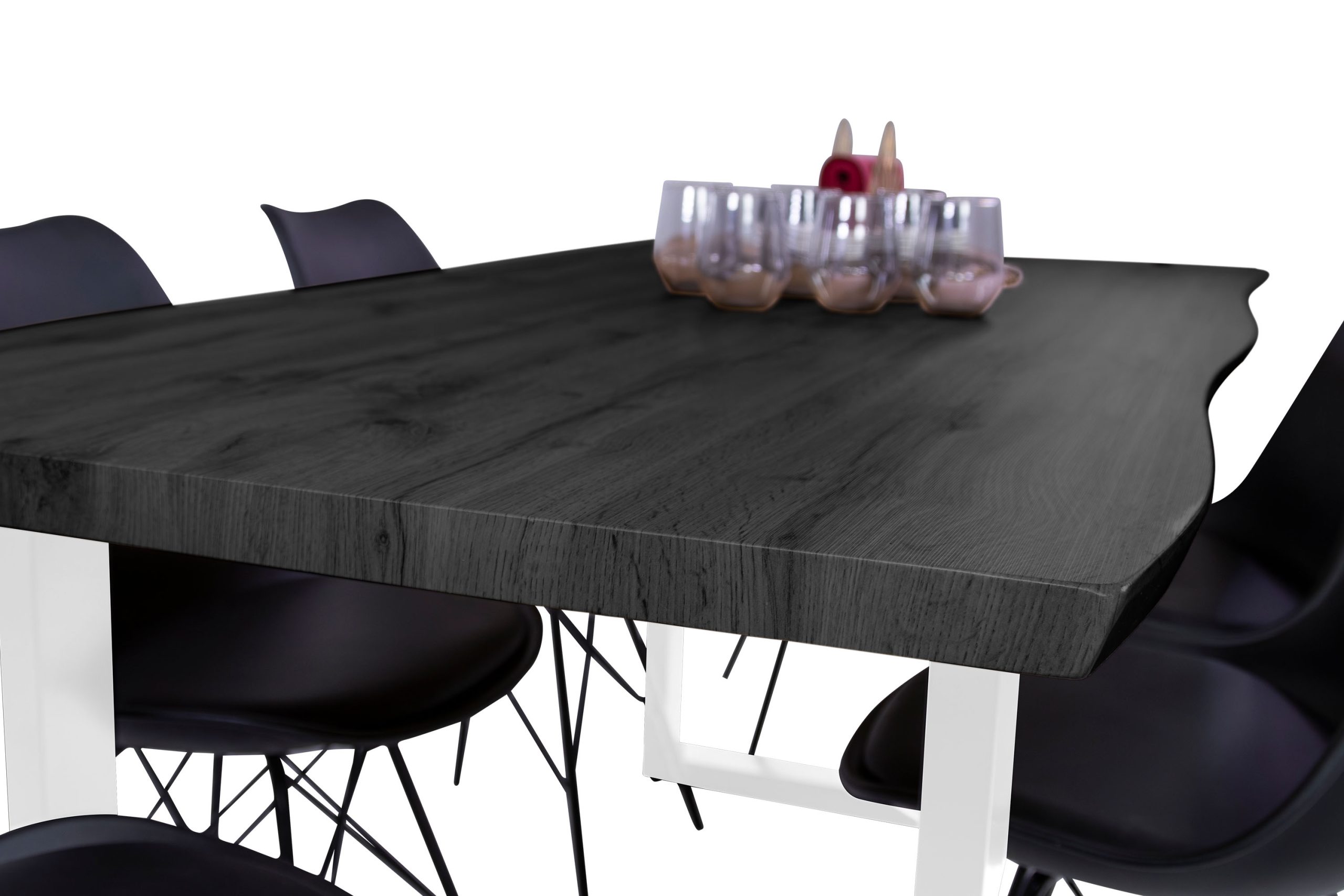 Esstisch 180x90 cm Baumkante Holz Grau-Optik U-Gestell Metall weiß JOSY – Bild 5