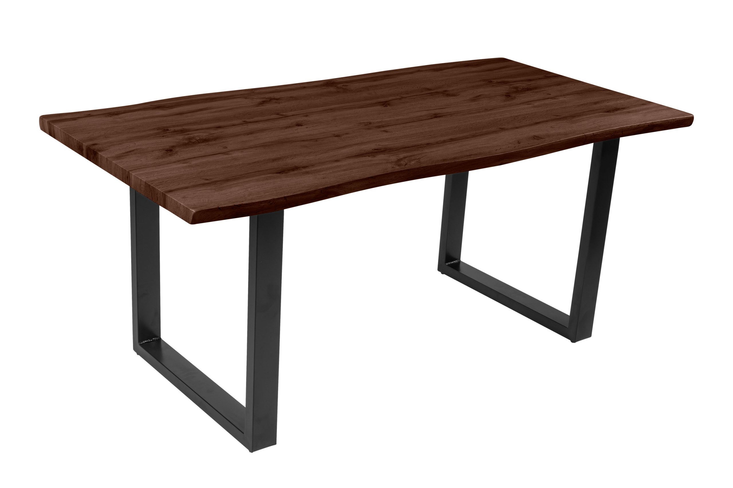 Esstisch 180x90 cm Baumkante Holz Nussbaum-Optik U-Gestell Metall schwarz JOSY – Bild 2