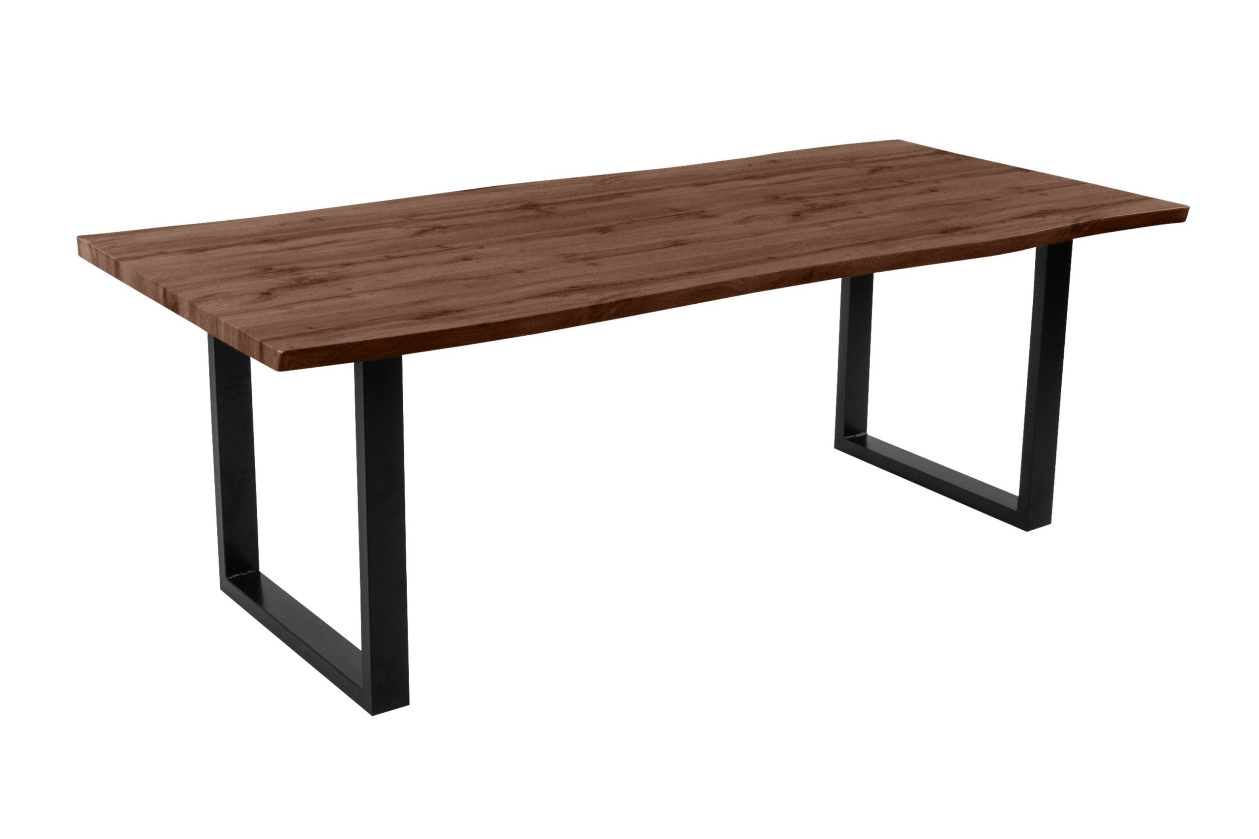 Esstisch 220x100 cm Baumkante Holz Nussbaum-Optik U-Gestell Metall schwarz JOSY – Bild 2