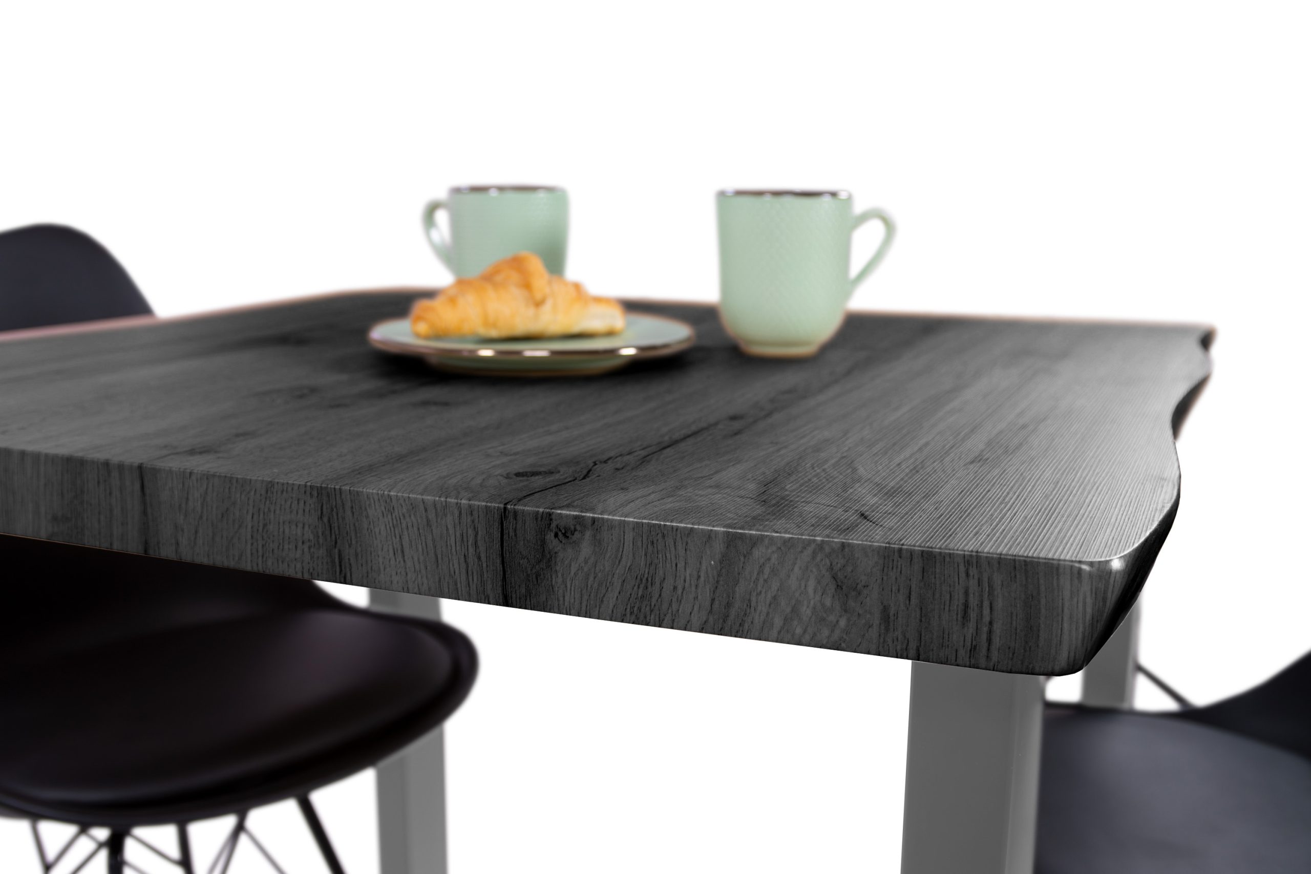 Esstisch 80x80 cm Baumkante Holz Grau-Optik U-Gestell Metall silber JOSY – Bild 5