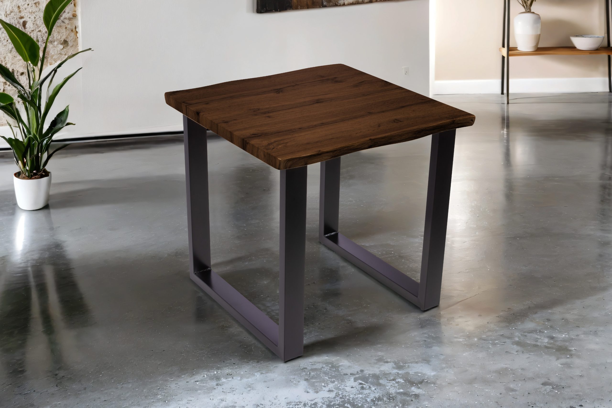 Esstisch 80x80 cm Baumkante Holz Nussbaum-Optik U-Gestell Metall schwarz JOSY