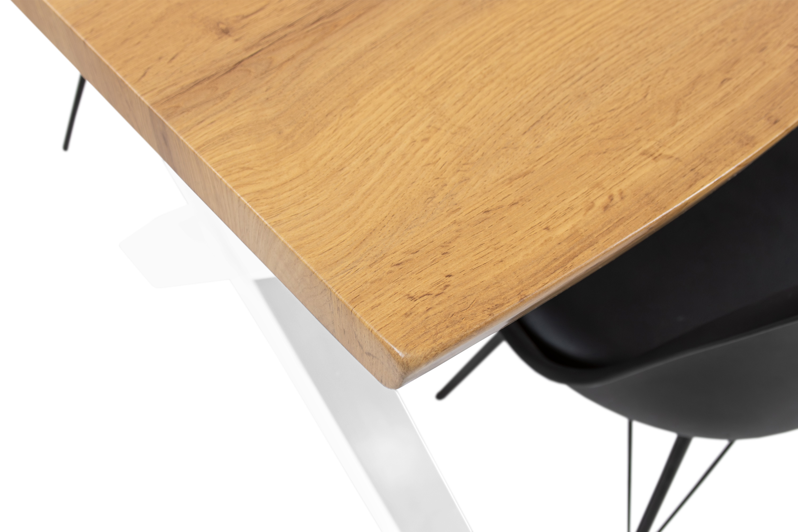 Esstisch 120x80 cm Baumkante Holz Wildeiche-Optik X-Gestell Metall weiß JOSY – Bild 5