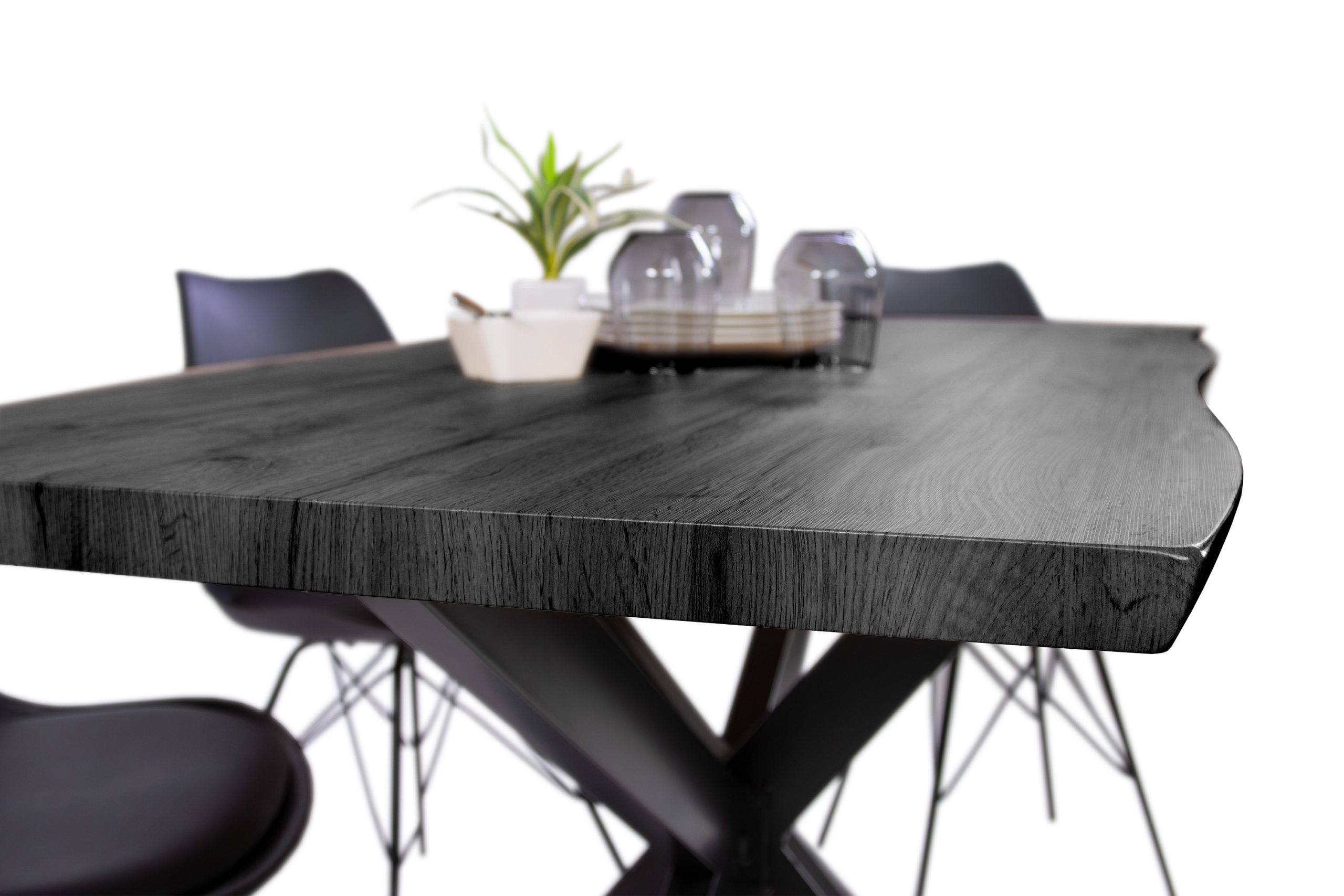 Esstisch 120x80 cm Baumkante Holz Grau-Optik Spider-Gestell Metall schwarz JOSY – Bild 4