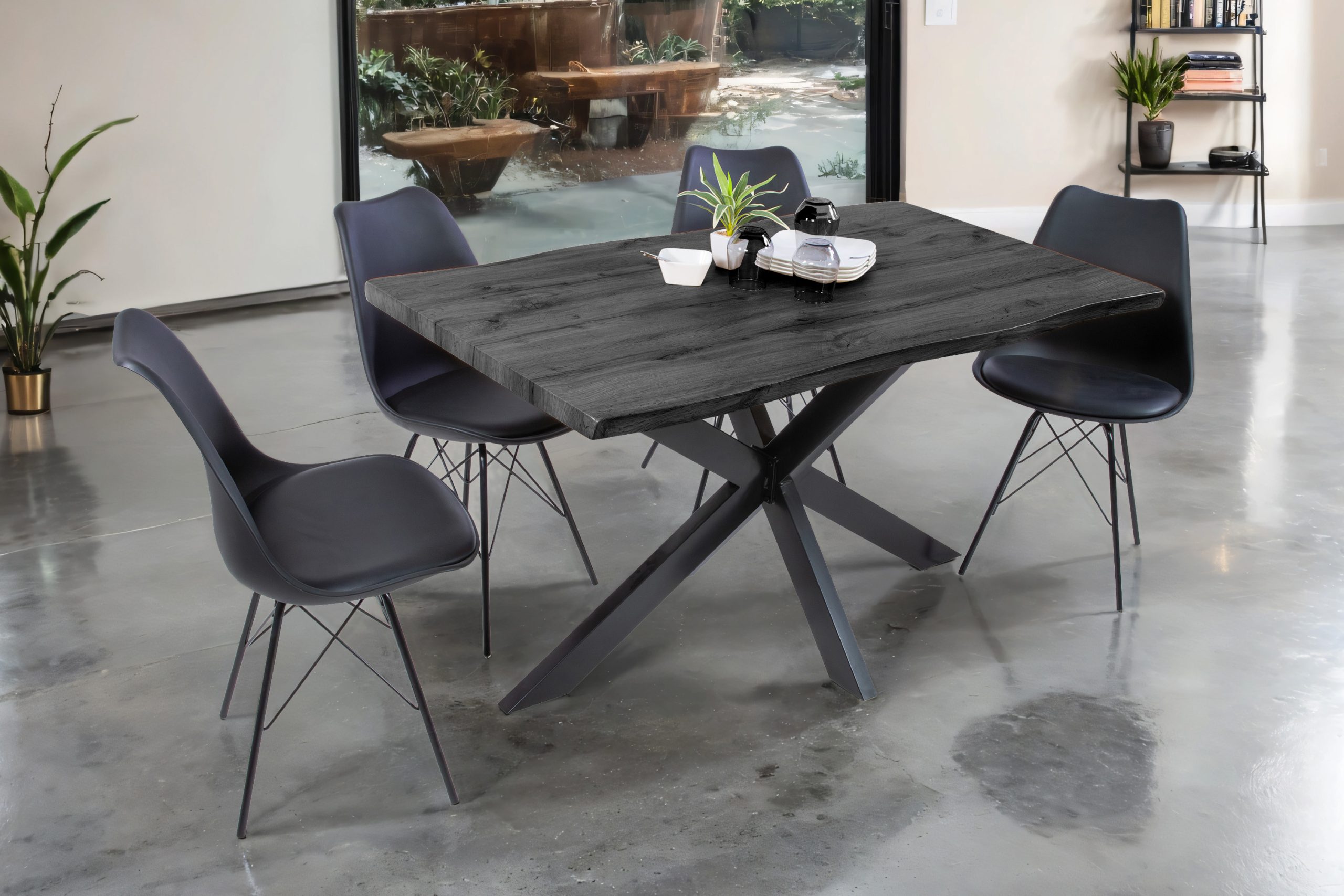Esstisch 120x80 cm Baumkante Holz Grau-Optik Spider-Gestell Metall schwarz JOSY – Bild 5