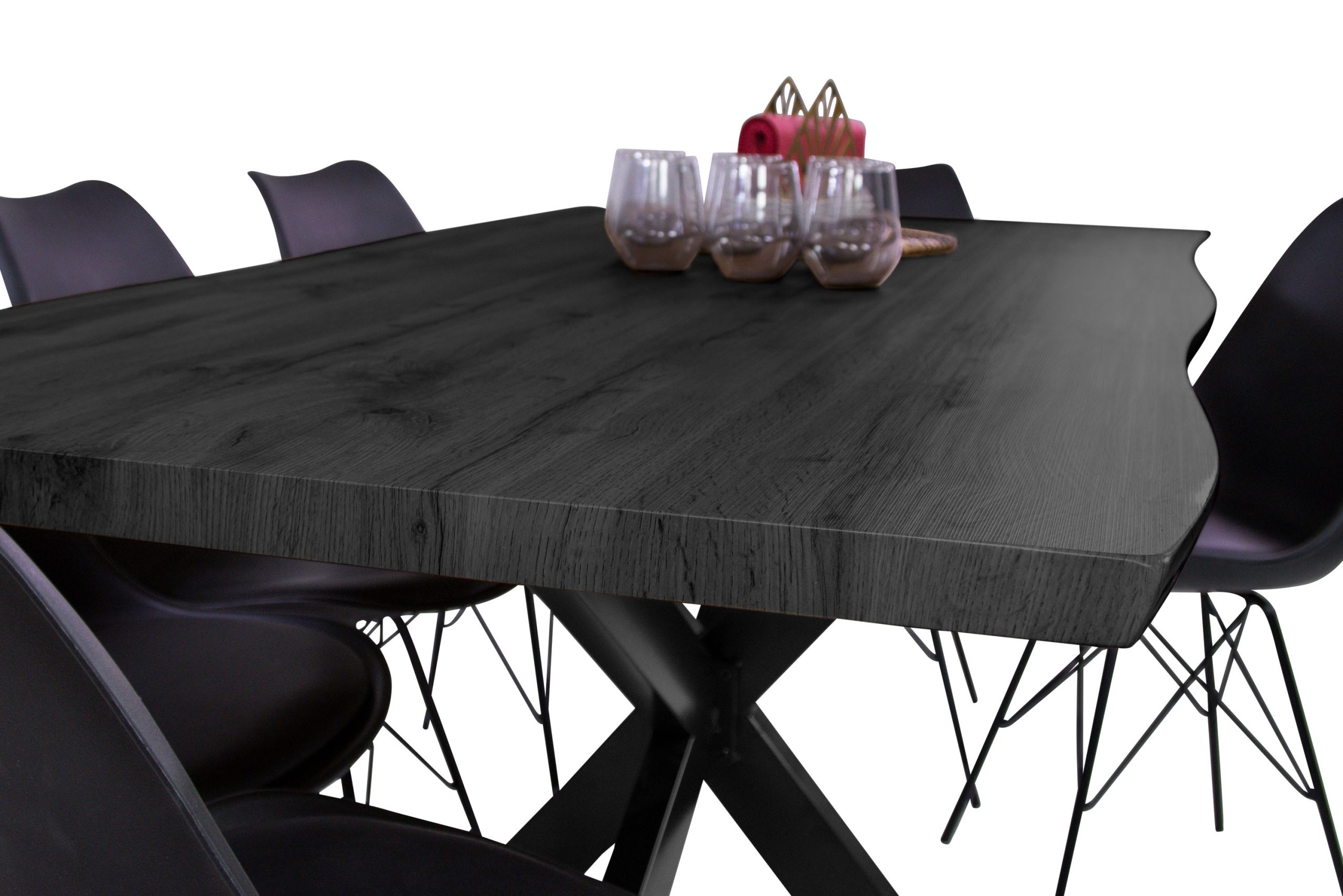 Esstisch 180x90 cm Baumkante Holz Grau-Optik Spider-Gestell Metall schwarz JOSY – Bild 4