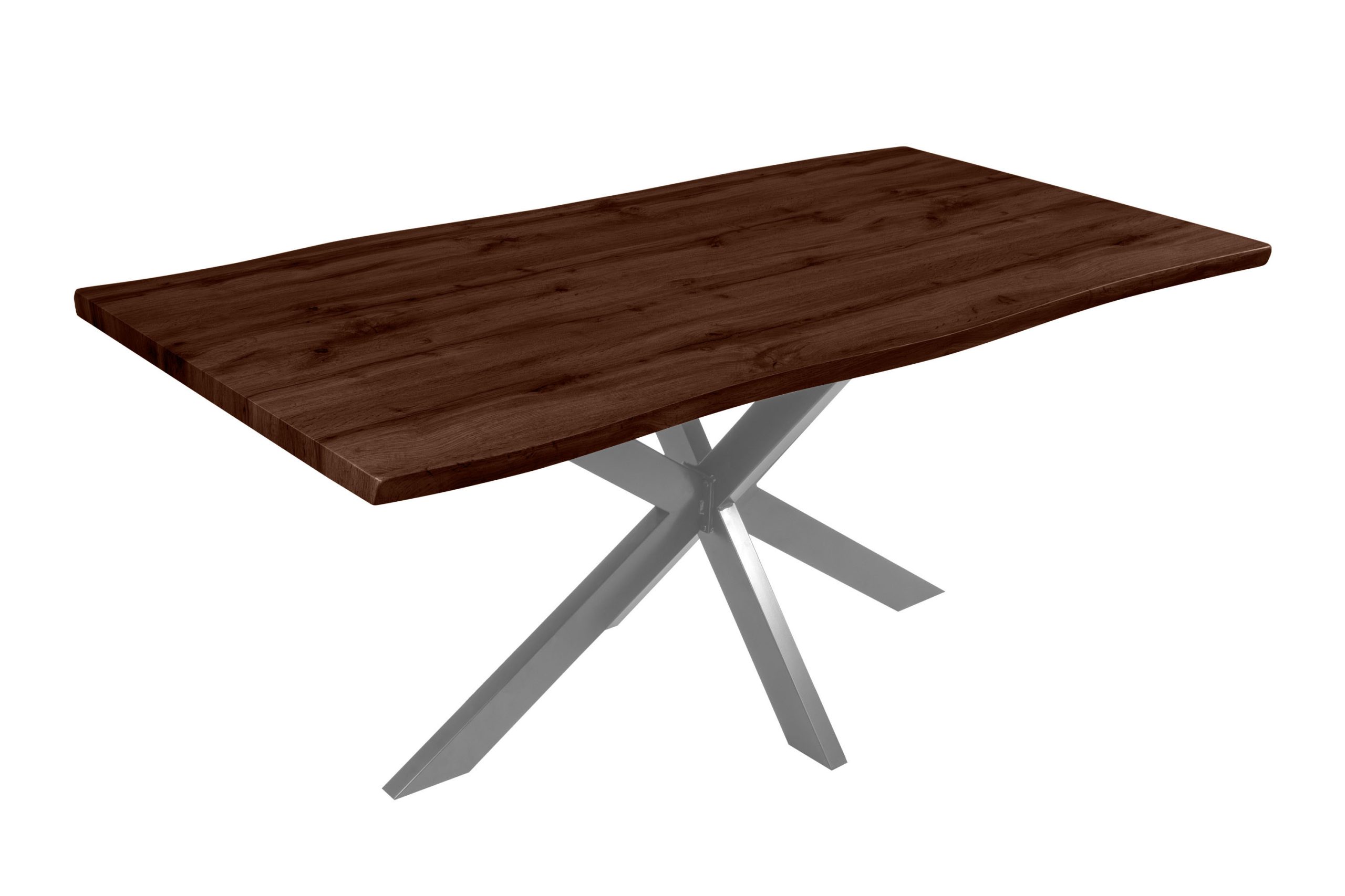 Esstisch 180x90 cm Baumkante Holz Nussbaum-Optik Spider-Gestell Metall silber JOSY – Bild 2