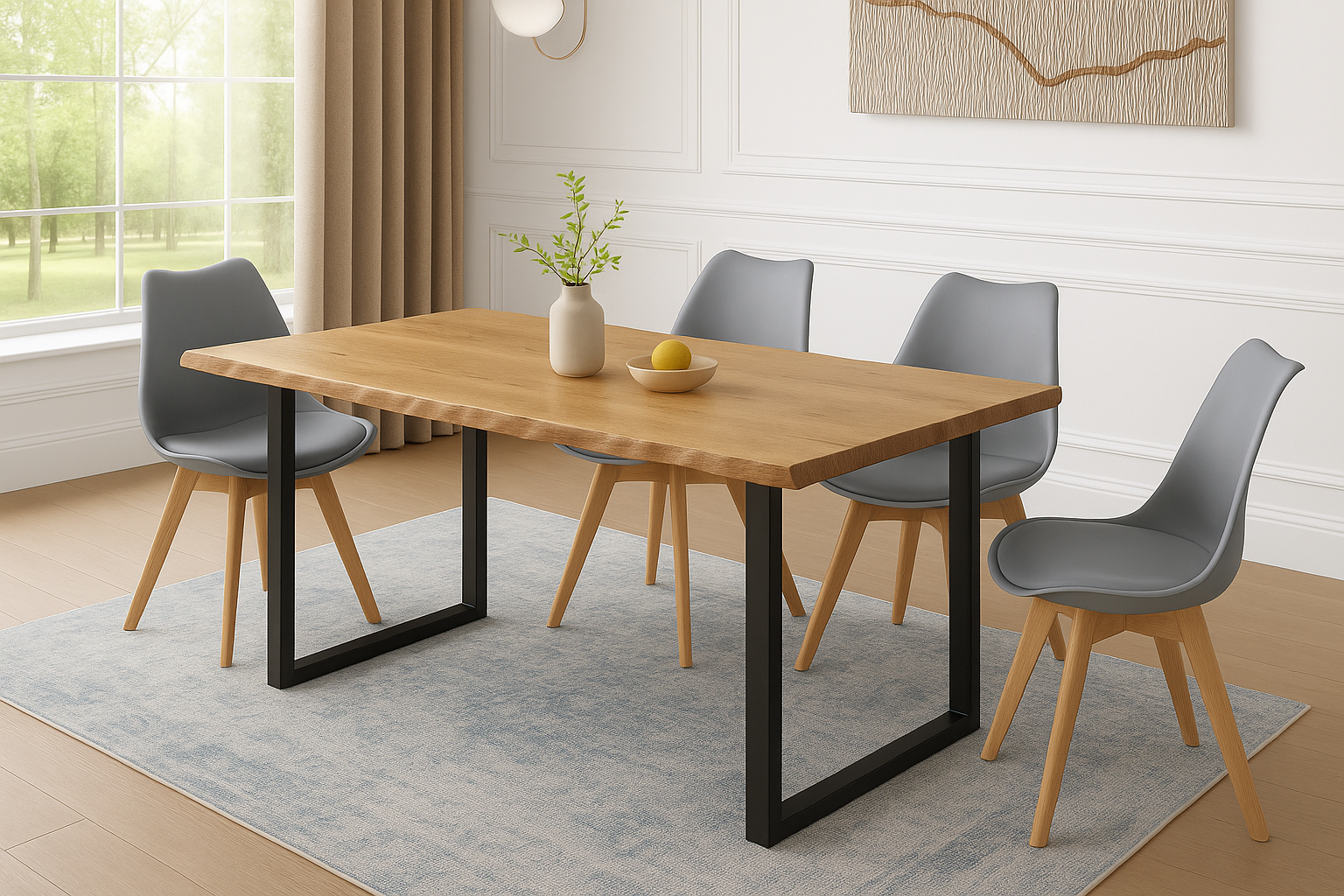 Essgruppe 5tlg. 120 x 80 cm Holz Wildeiche-Optik 4x Schalenstühle Grau U-Gestell Schwarz JOSY