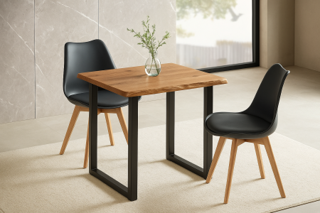 Essgruppe 3tlg. 80 x 80 cm Holz Wildeiche-Optik 2x Schalenstühle Schwarz U-Gestell Schwarz JOSY