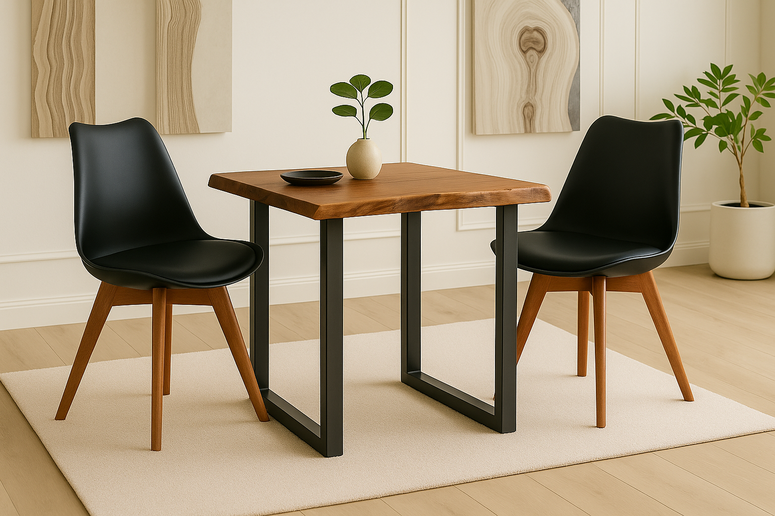 Essgruppe 3tlg. 80 x 80 cm Holz Nussbaum-Optik 2x Schalenstühle Schwarz U-Gestell Schwarz JOSY