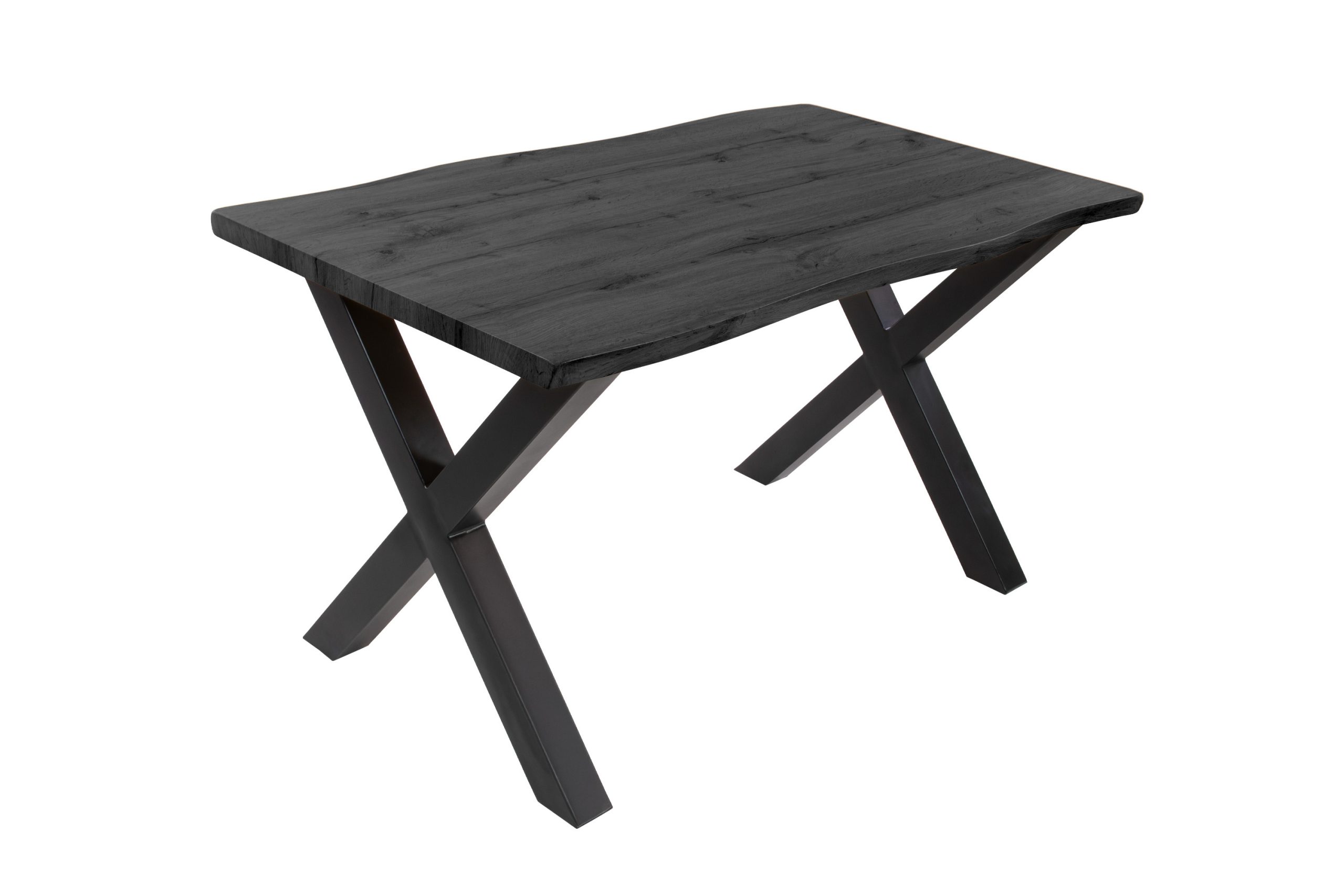 Esstisch 140x80 cm Baumkante Holz Grau-Optik X-Gestell Metall schwarz JOSY – Bild 2