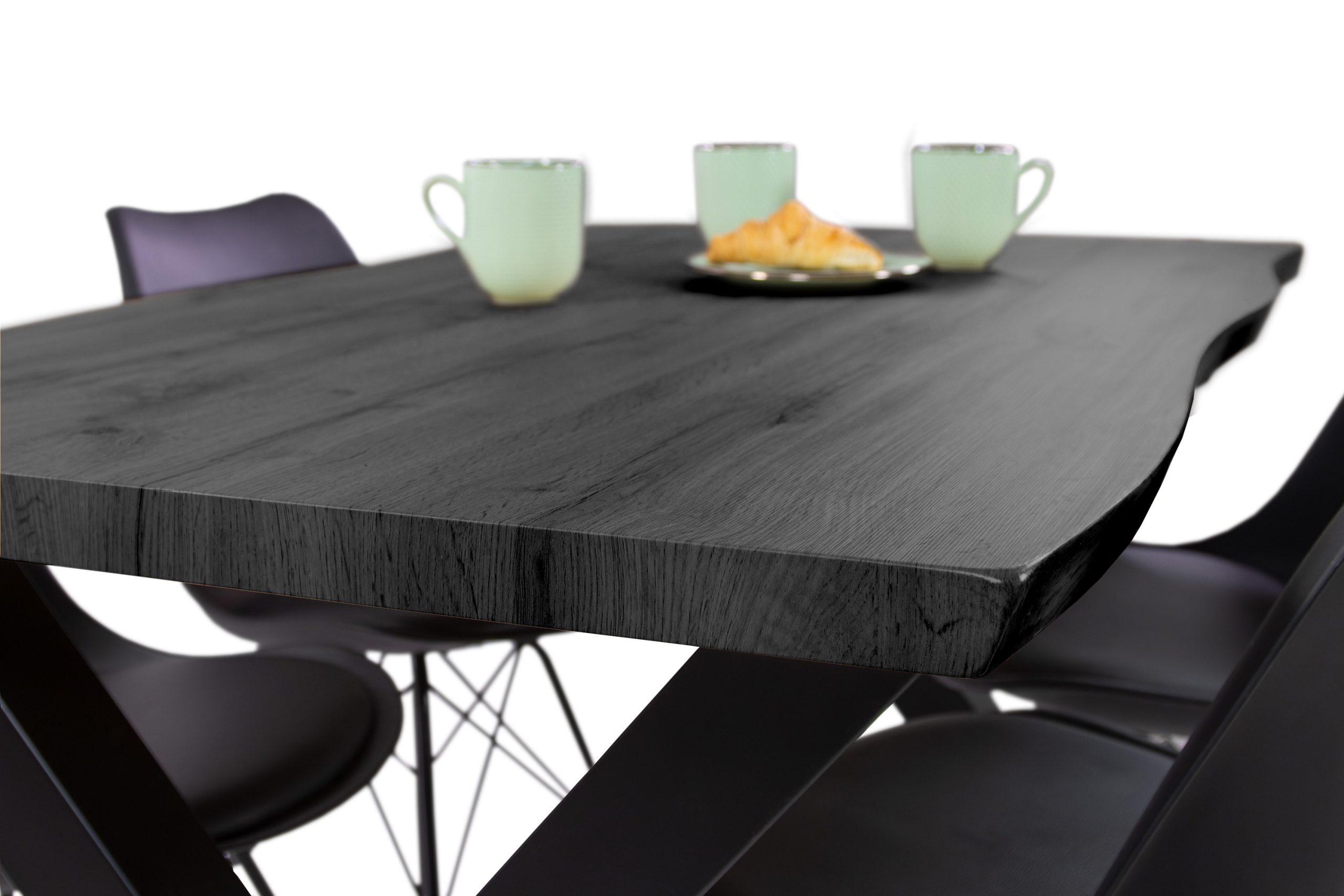 Esstisch 140x80 cm Baumkante Holz Grau-Optik X-Gestell Metall schwarz JOSY – Bild 6