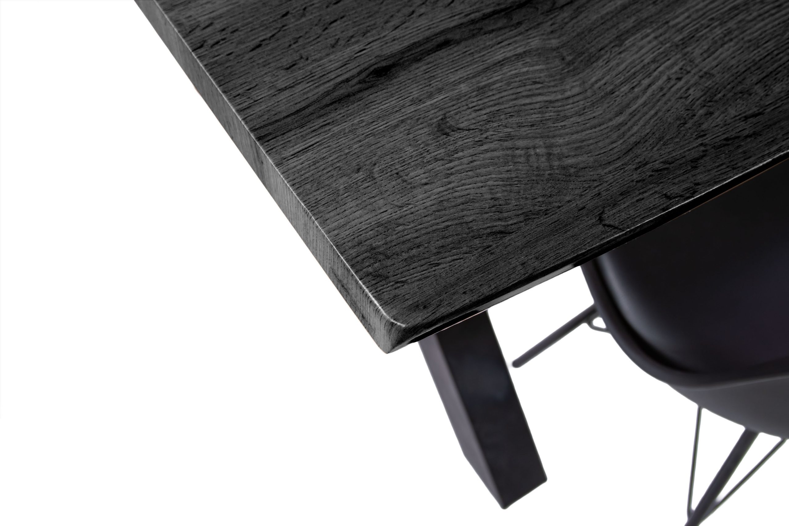 Esstisch 160x85 cm Baumkante Holz Grau-Optik X-Gestell Metall schwarz JOSY – Bild 5