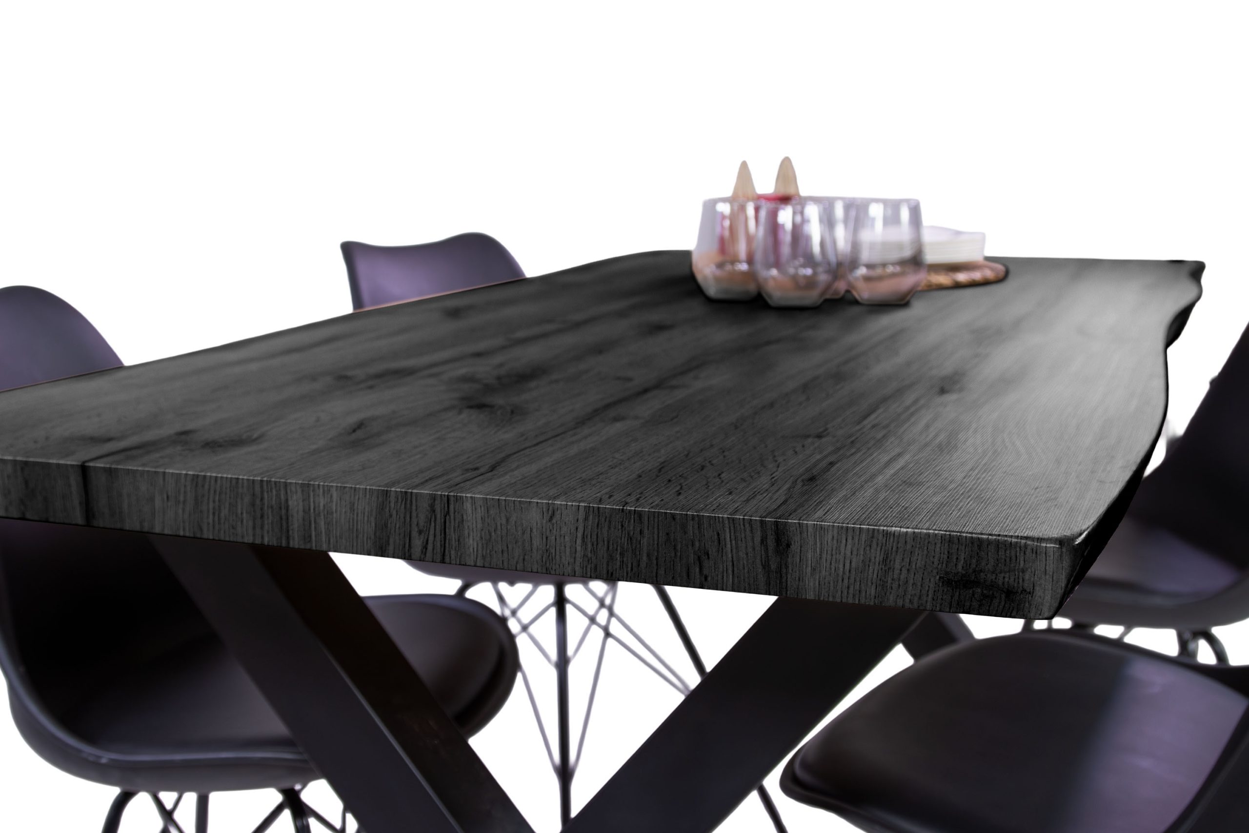 Esstisch 160x85 cm Baumkante Holz Grau-Optik X-Gestell Metall schwarz JOSY – Bild 6