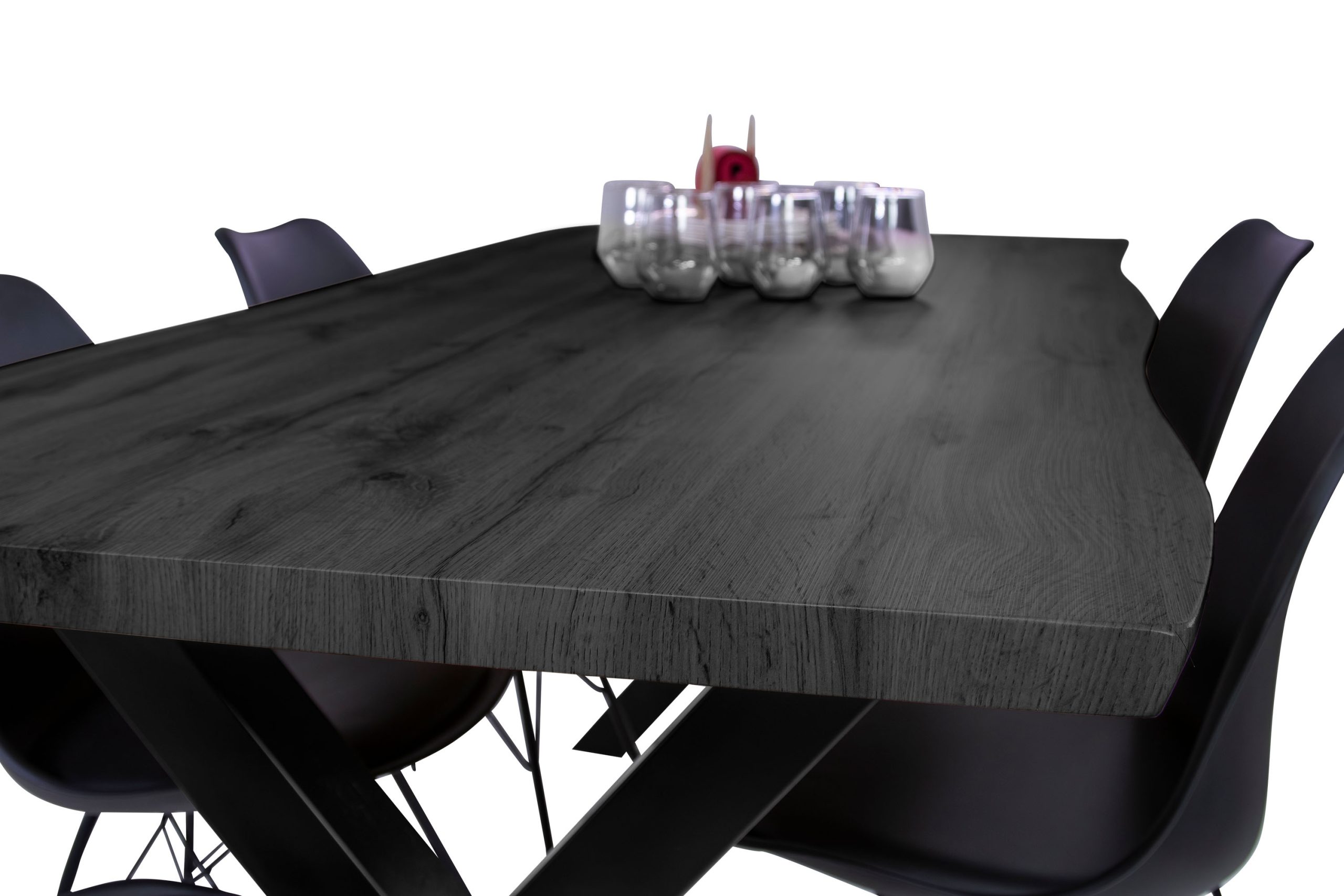 Esstisch 180x90 cm Baumkante Holz Grau-Optik X-Gestell Metall schwarz JOSY – Bild 6