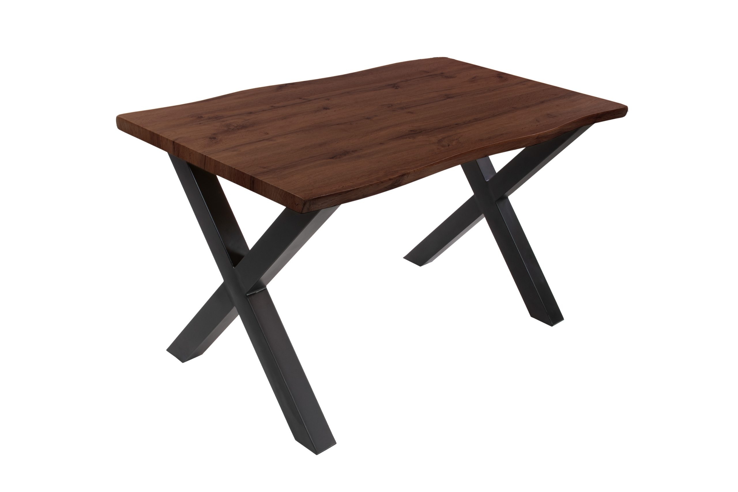 Esstisch 120x80 cm Baumkante Holz Nussbaum-Optik X-Gestell Metall schwarz JOSY – Bild 2