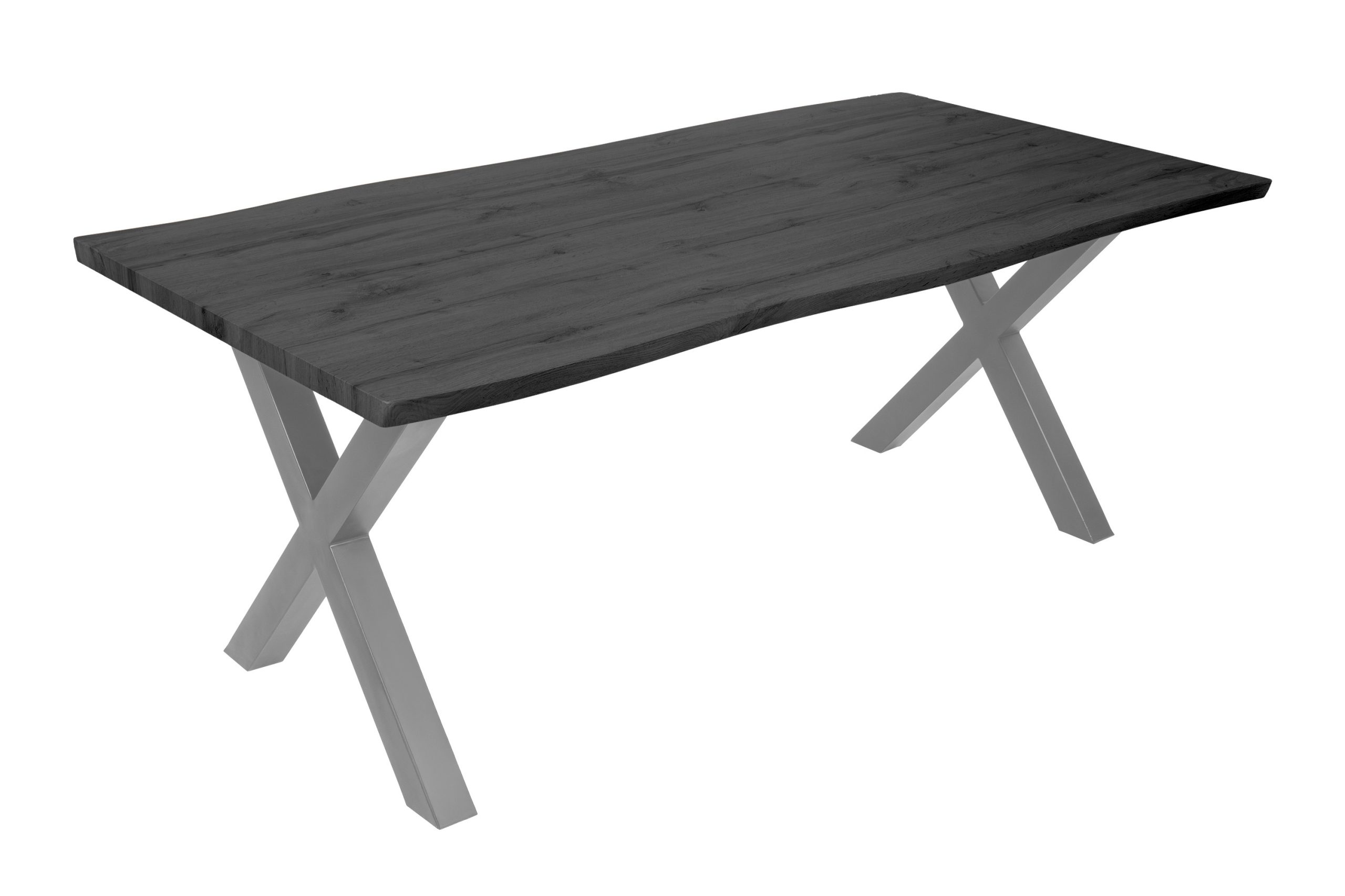 Esstisch 200x100 cm Baumkante Holz Grau-Optik X-Gestell Metall silber JOSY – Bild 2