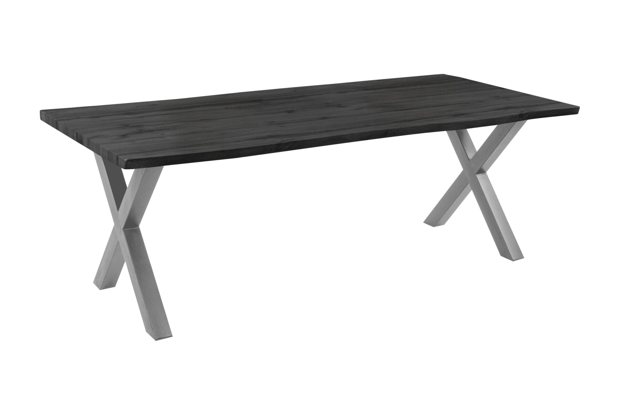 Esstisch 240x100 cm Baumkante Holz Grau-Optik X-Gestell Metall silber JOSY – Bild 2