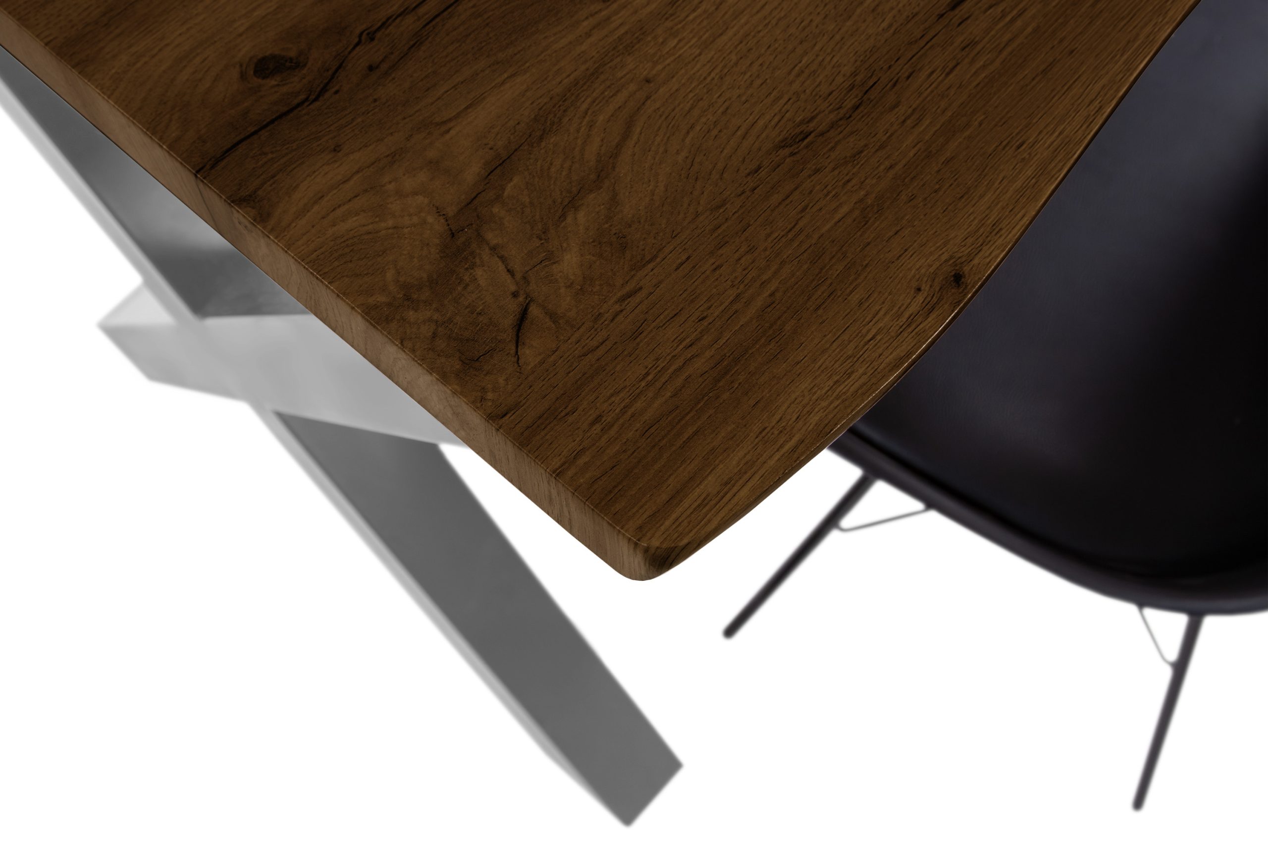 Esstisch 80x80 cm Baumkante Holz Nussbaum-Optik X-Gestell Metall silber JOSY – Bild 5