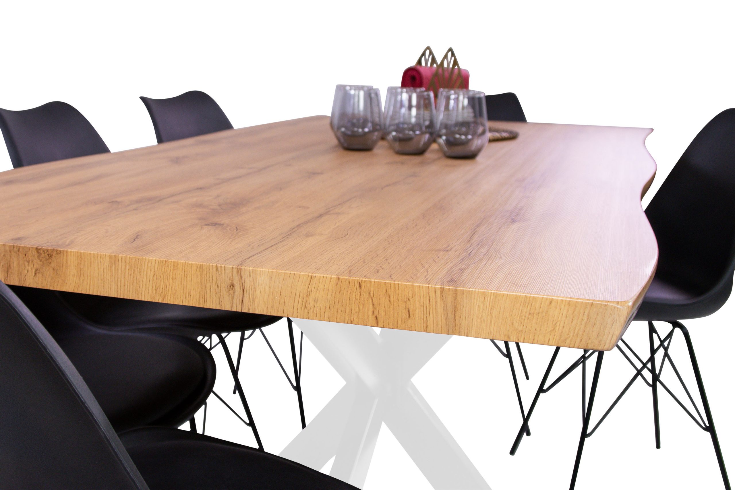 Esstisch 180x90 cm Baumkante Holz Wildeiche-Optik Spider-Gestell Metall weiß JOSY – Bild 5