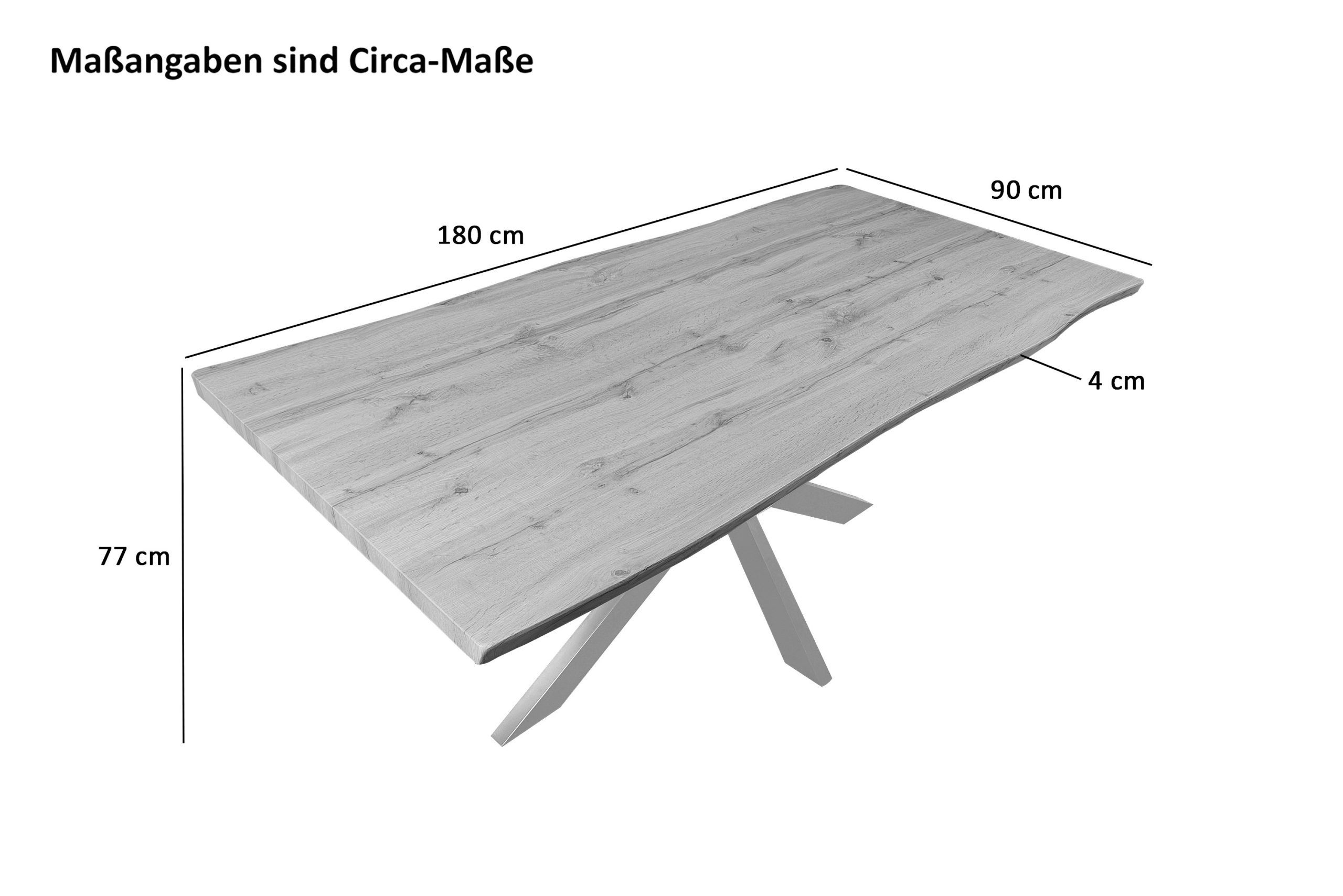 Esstisch 180x90 cm Baumkante Holz Grau-Optik Spider-Gestell Metall weiß JOSY – Bild 3
