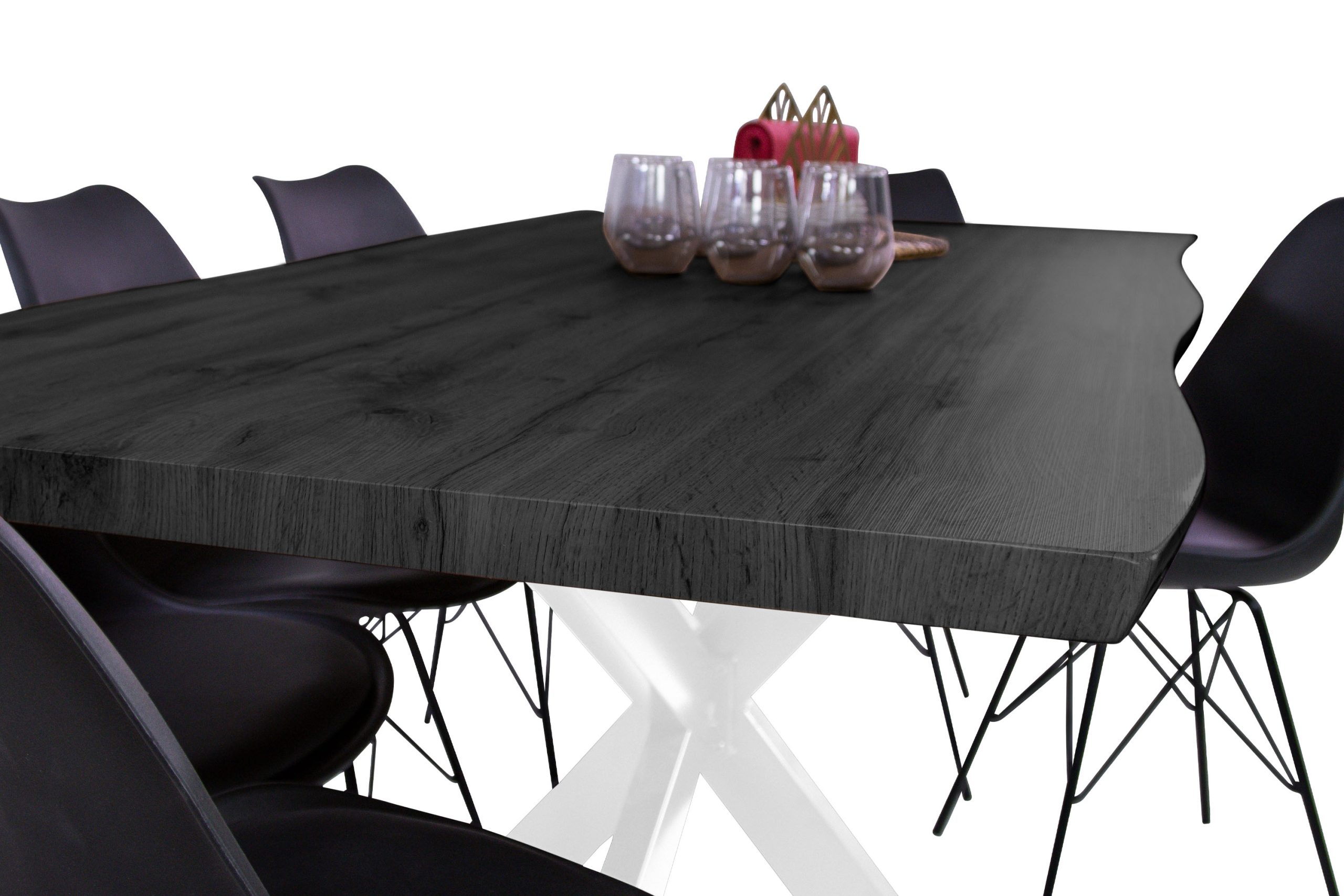 Esstisch 180x90 cm Baumkante Holz Grau-Optik Spider-Gestell Metall weiß JOSY – Bild 4