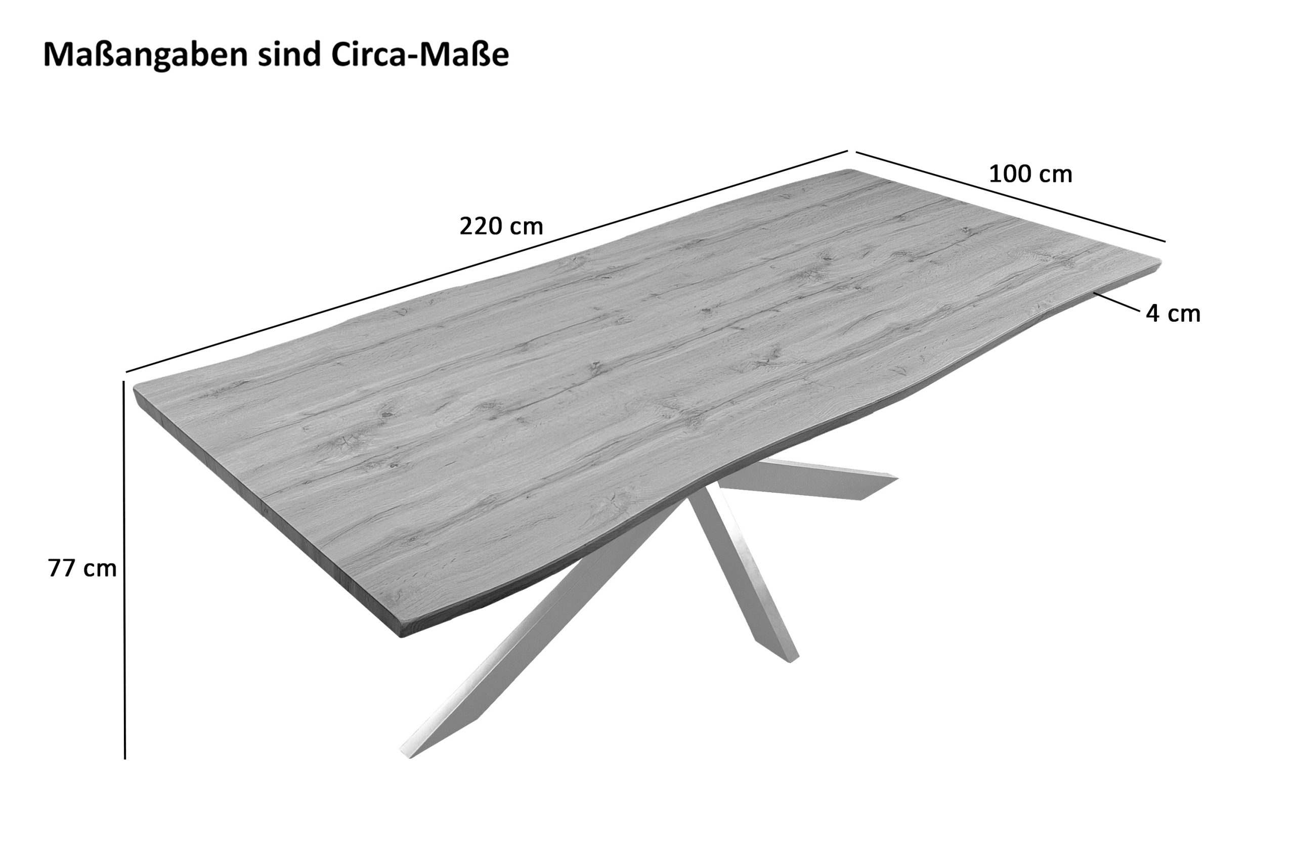 Esstisch 220x100 cm Baumkante Holz Nussbaum-Optik Spider-Gestell Metall weiß JOSY – Bild 3