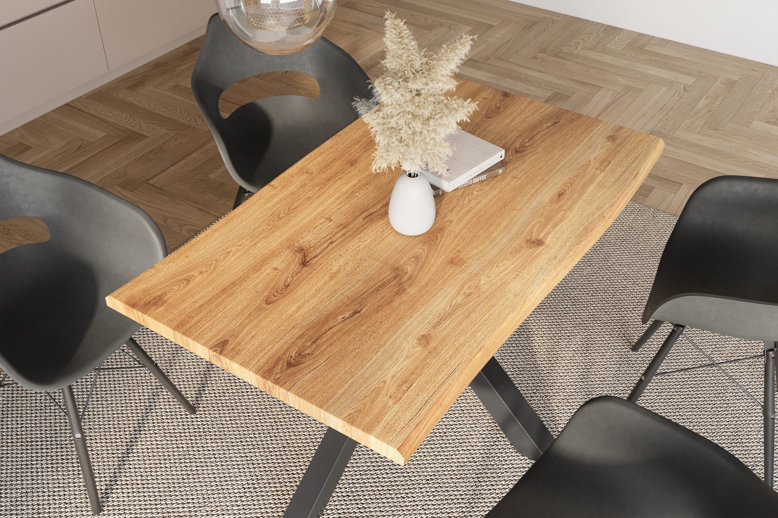 Esstisch 140x80 cm Baumkante Holz Wildeiche-Optik Spider-Gestell Metall schwarz JULIUS – Bild 6