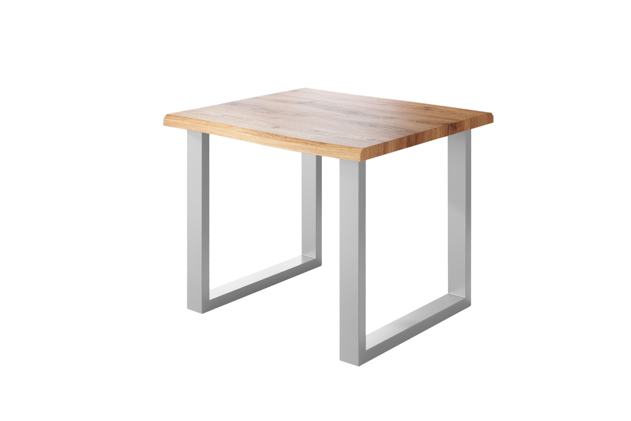 Esstisch 80x80 cm Baumkante Holz Wildeiche-Optik U-Gestell Metall silber JULIUS – Bild 2