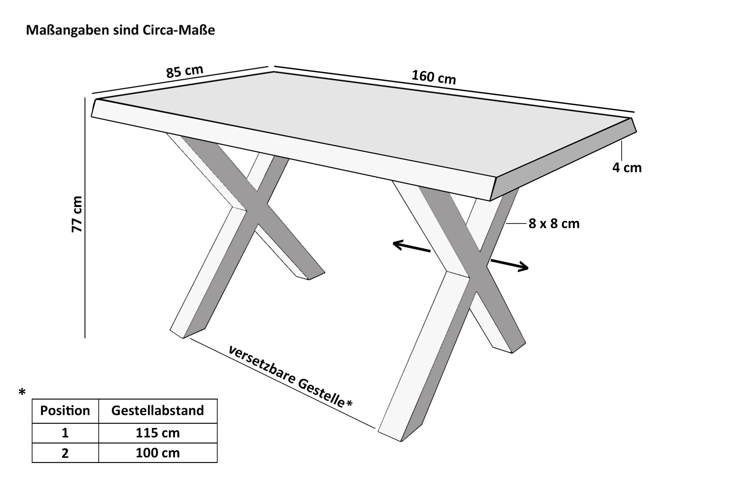 Esstisch 160x85 cm Baumkante Holz Wildeiche-Optik X-Gestell Metall silber JULIUS – Bild 3