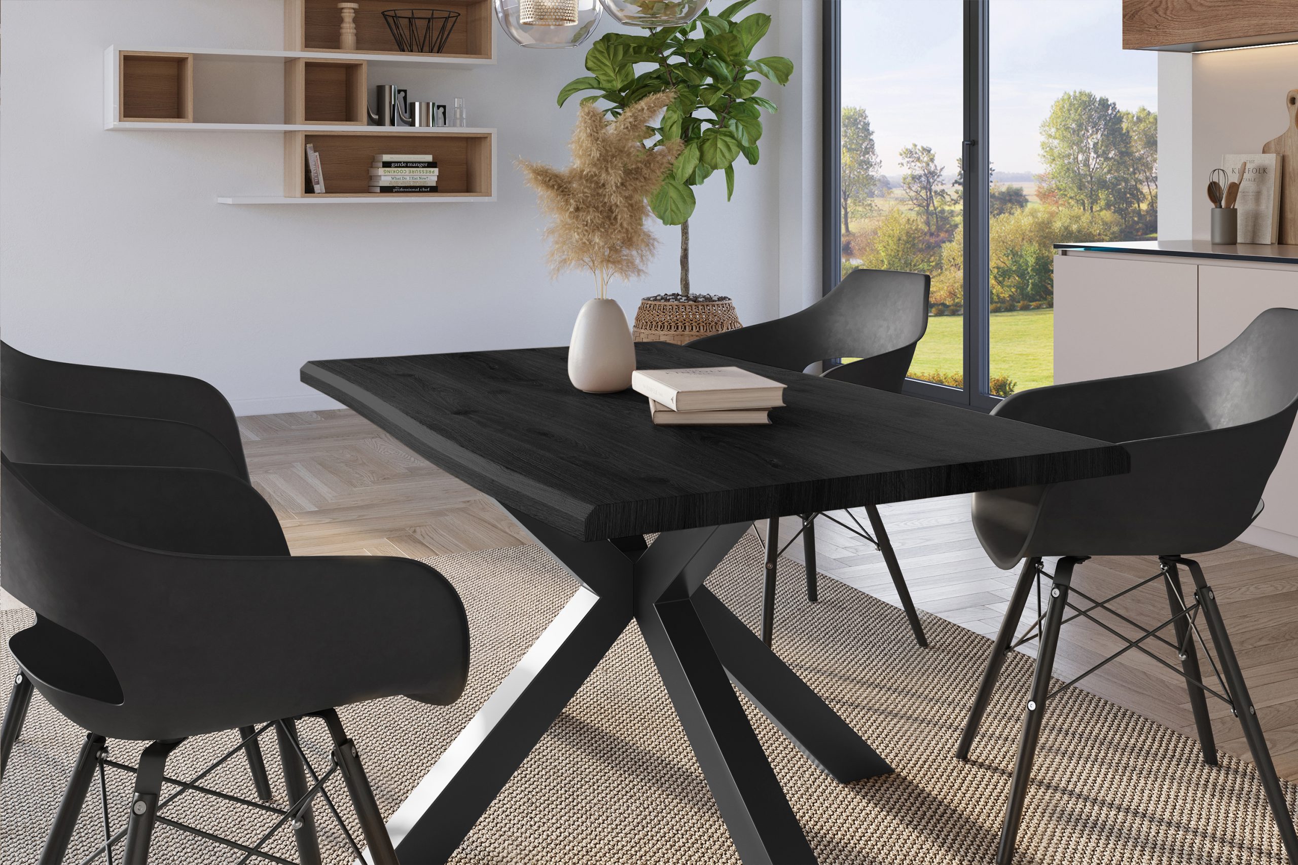 Esstisch 120x80 cm Baumkante Holz Grau-Optik Spider-Gestell Metall schwarz JULIUS – Bild 4