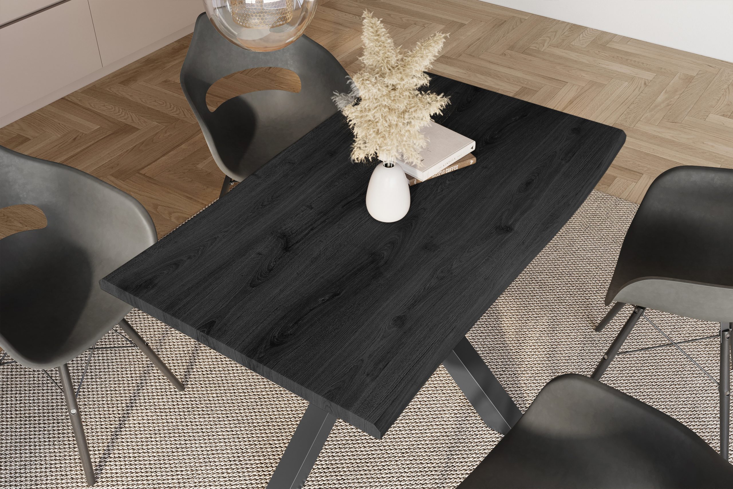 Esstisch 120x80 cm Baumkante Holz Grau-Optik Spider-Gestell Metall schwarz JULIUS – Bild 5