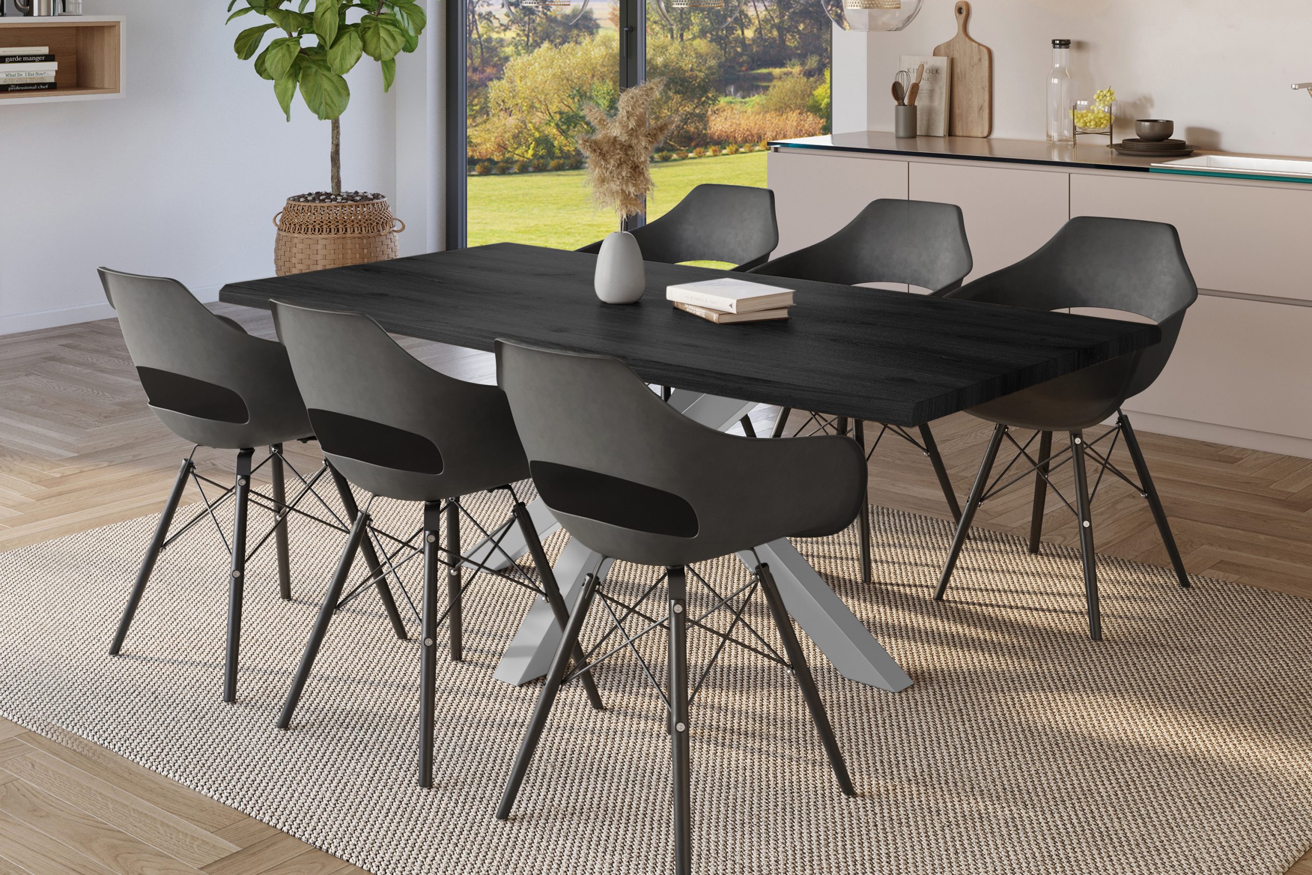 Esstisch 180x90 cm Baumkante Holz Grau-Optik Spider-Gestell Metall silber JULIUS – Bild 5