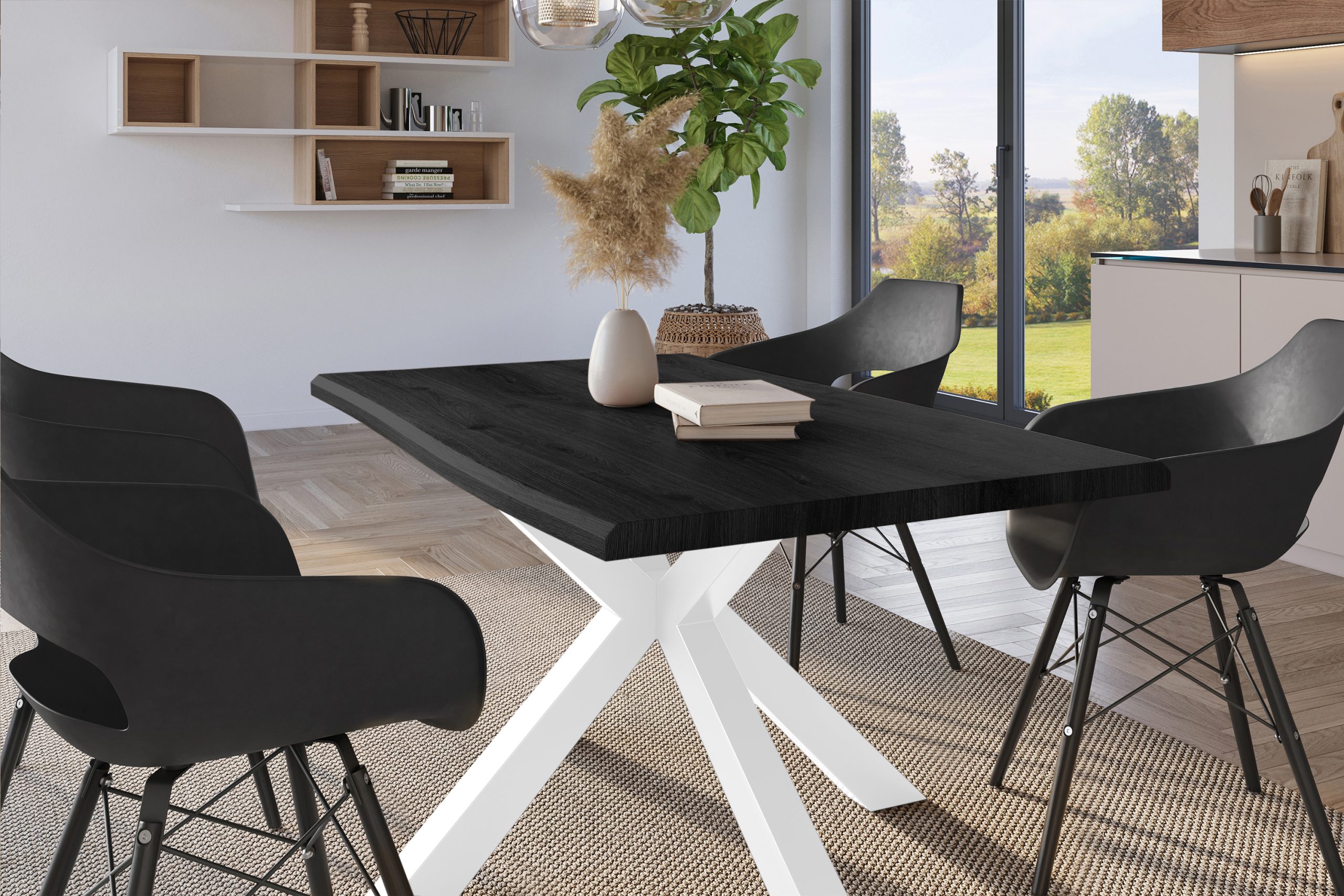 Esstisch 120x80 cm Baumkante Holz Grau-Optik Spider-Gestell Metall weiß JULIUS – Bild 4