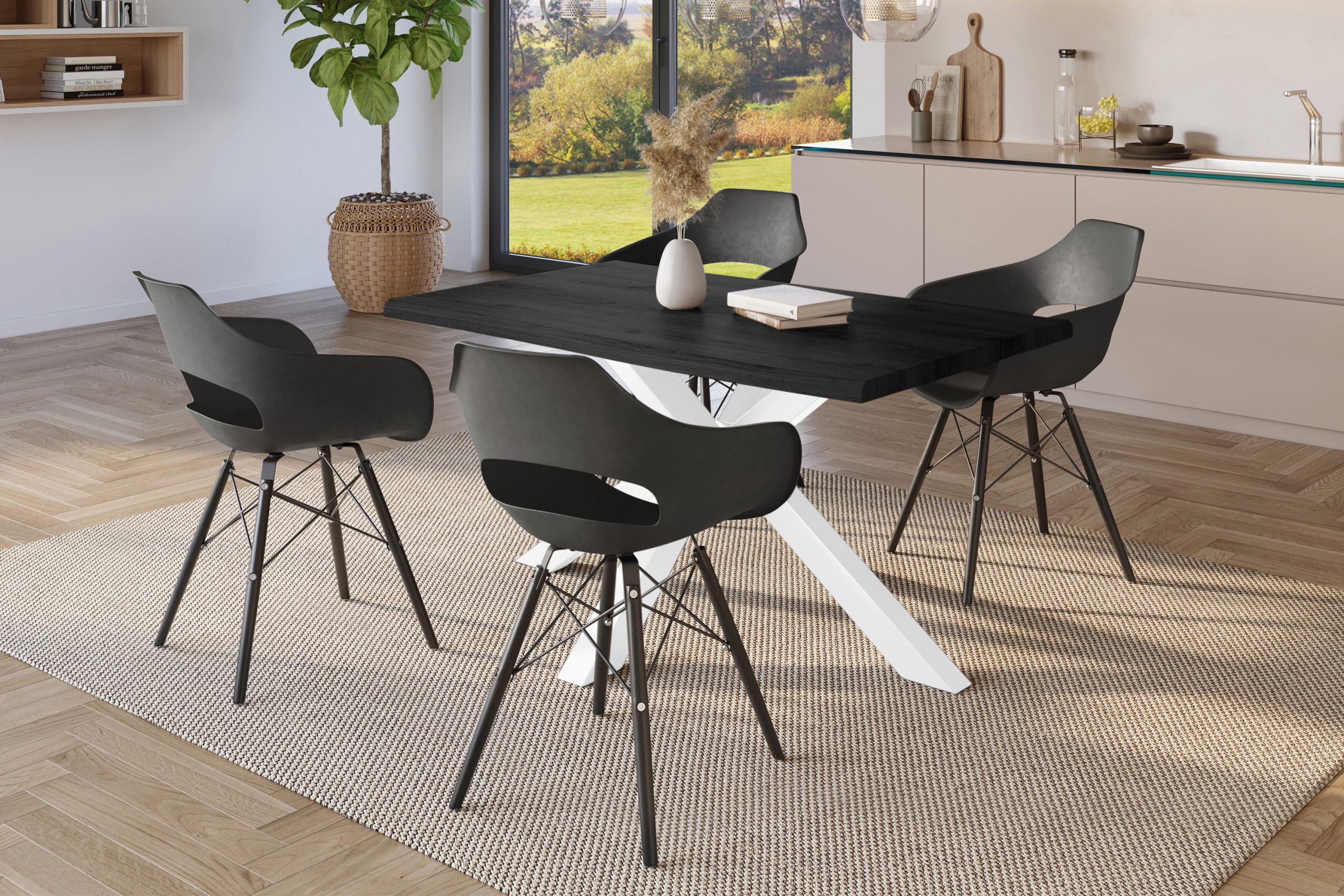 Esstisch 120x80 cm Baumkante Holz Grau-Optik Spider-Gestell Metall weiß JULIUS – Bild 5