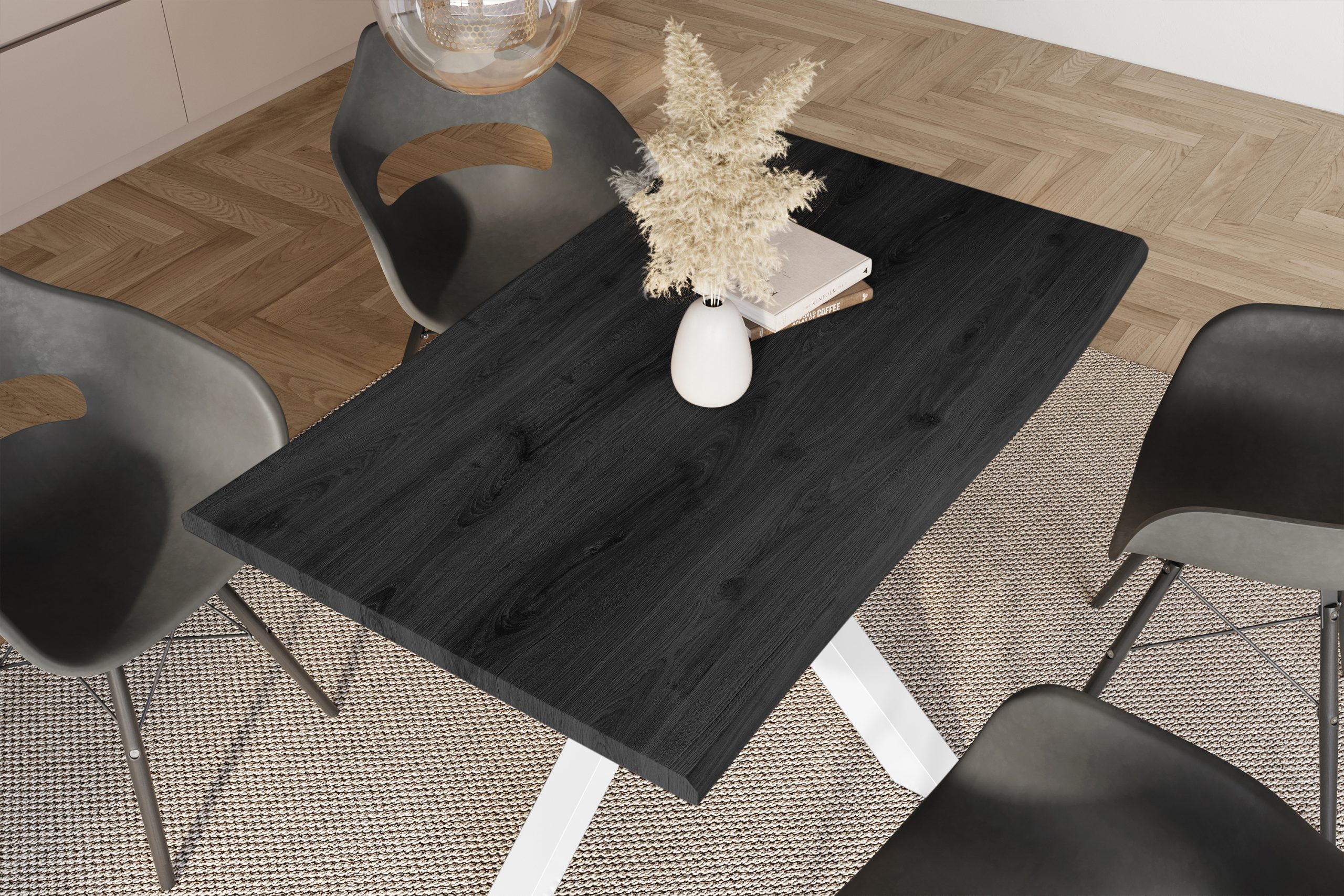 Esstisch 120x80 cm Baumkante Holz Grau-Optik Spider-Gestell Metall weiß JULIUS – Bild 6