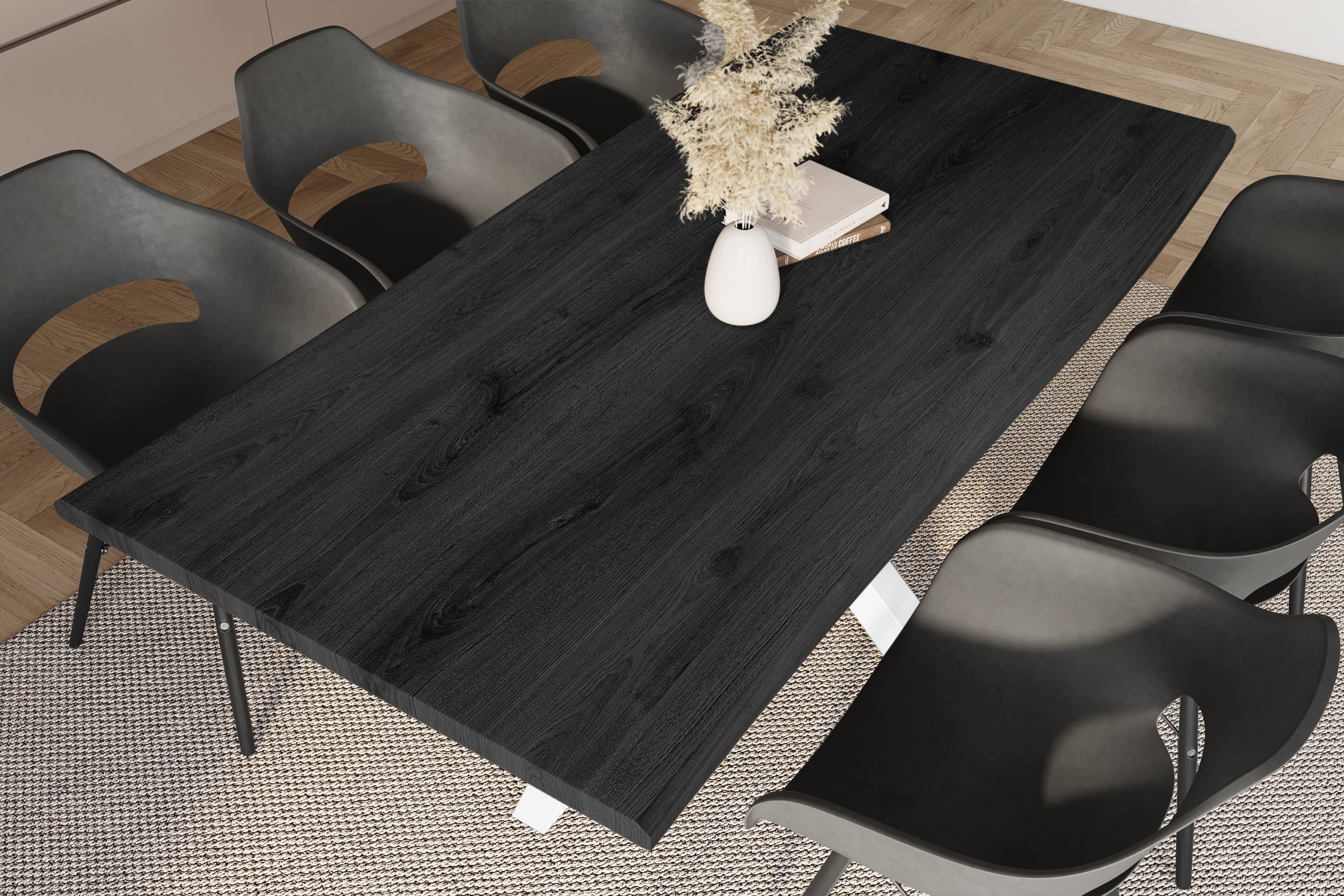 Esstisch 180x90 cm Baumkante Holz Grau-Optik Spider-Gestell Metall weiß JULIUS – Bild 6